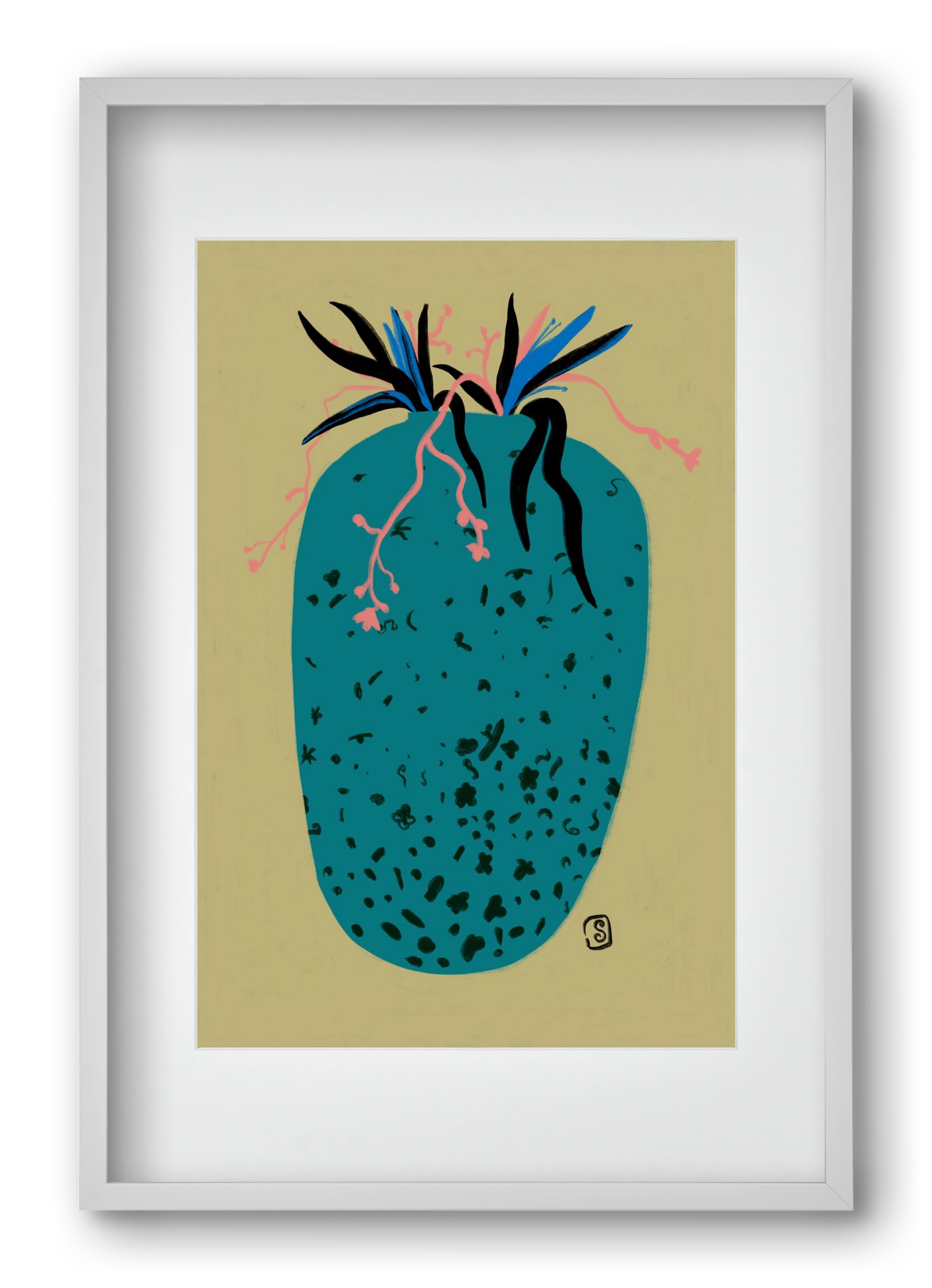 BLUE VASE, 40x60 cm (30x45 cm), Fehér keret, paszpartuval