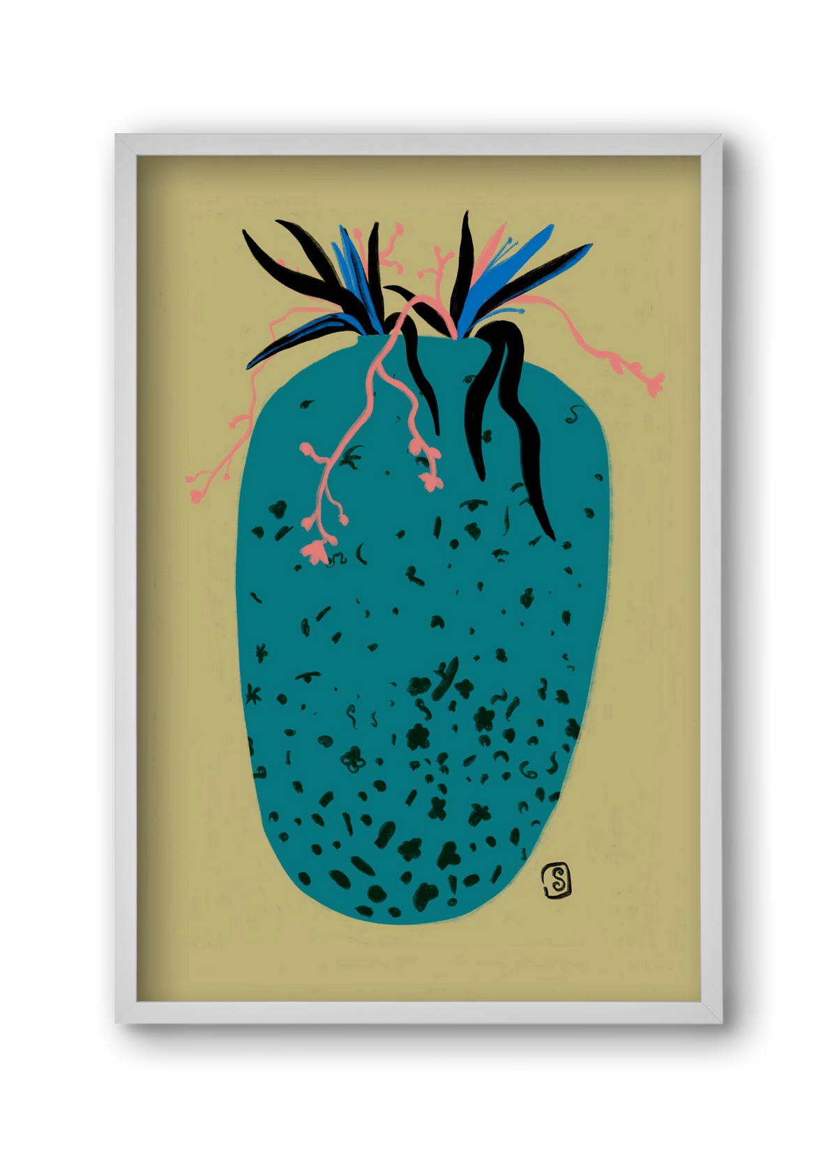 BLUE VASE, 30x45 cm (30x45 cm), Fehér keret