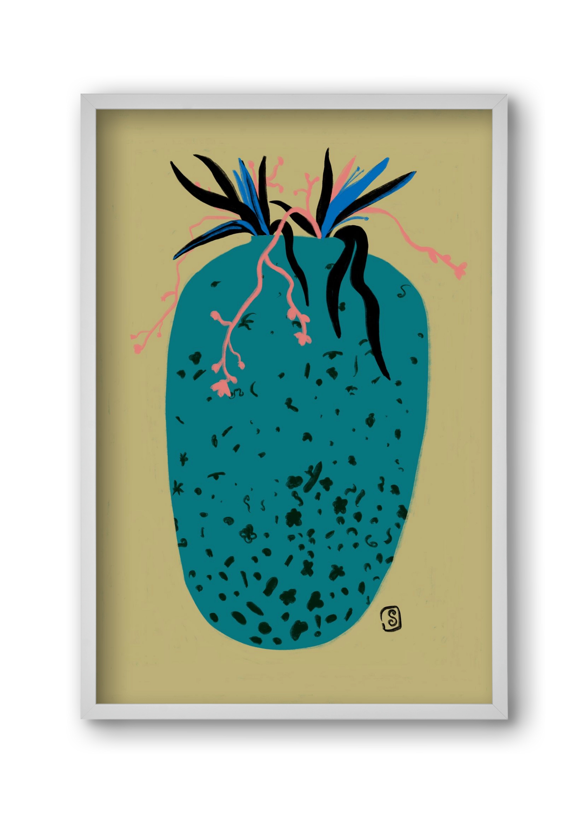 BLUE VASE, 30x45 cm (30x45 cm), Fehér keret