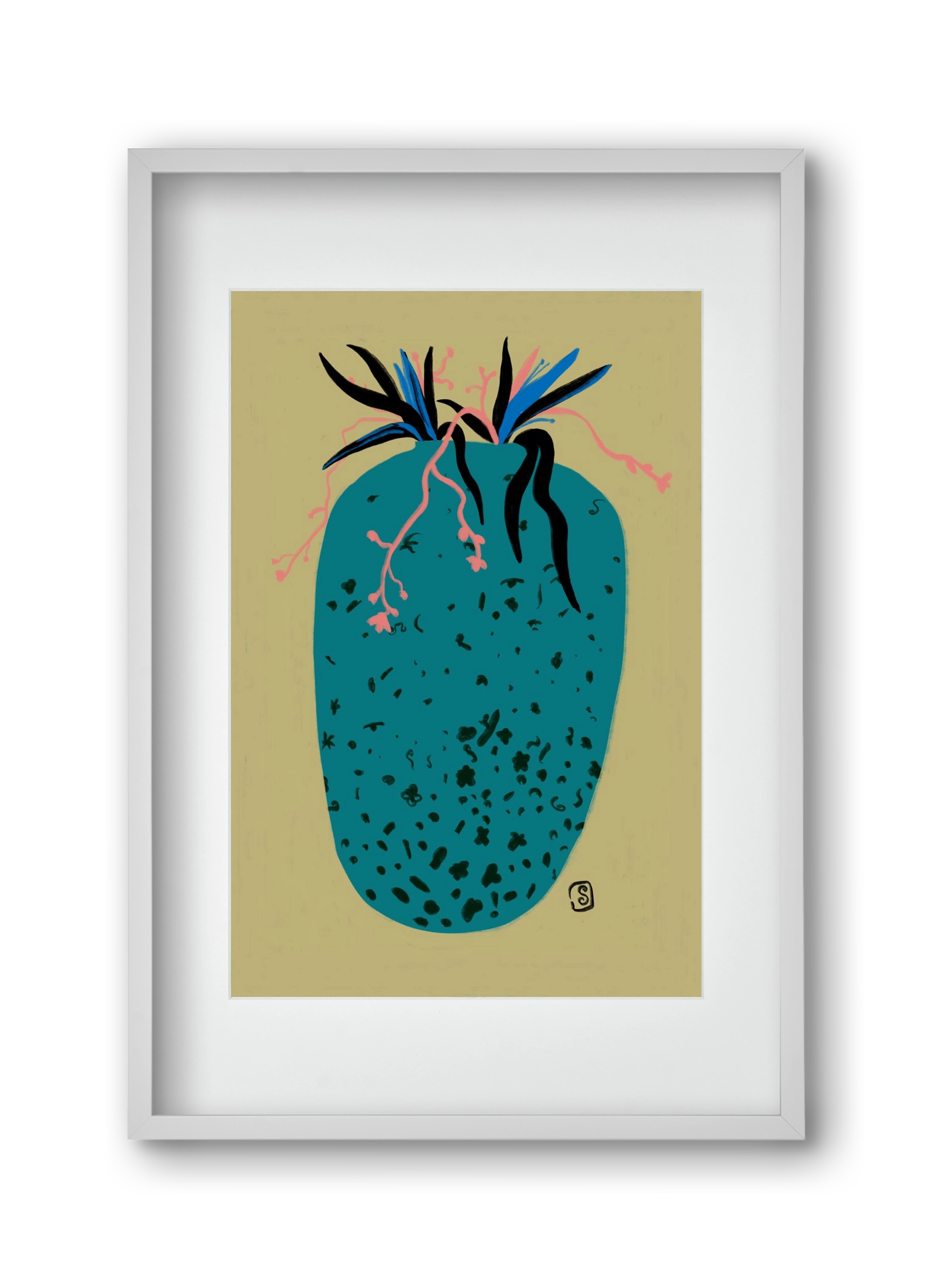 BLUE VASE, 30x45 cm (20x30 cm), Fehér keret, paszpartuval