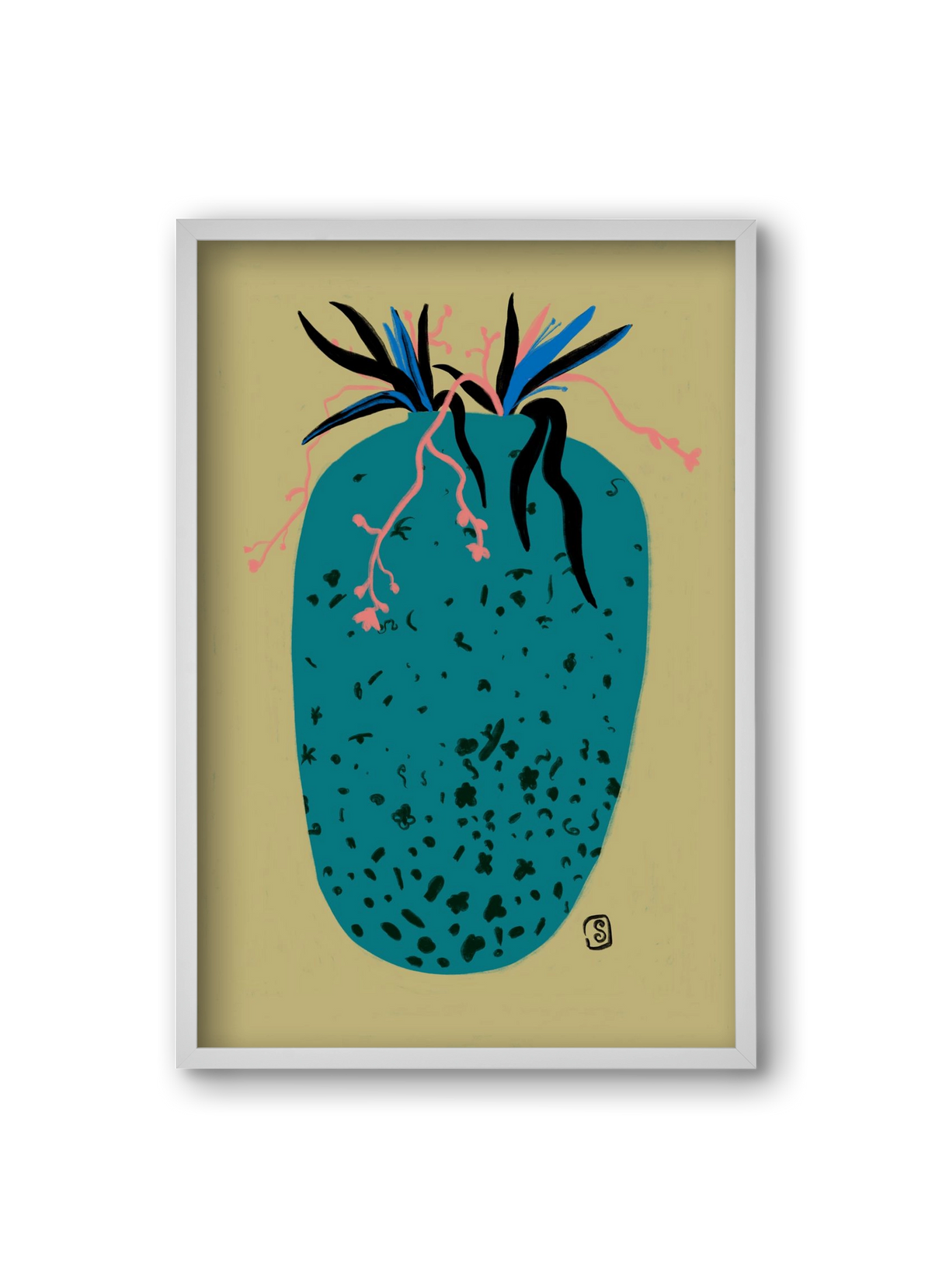 BLUE VASE, 20x30 cm (20x30 cm), Fehér keret