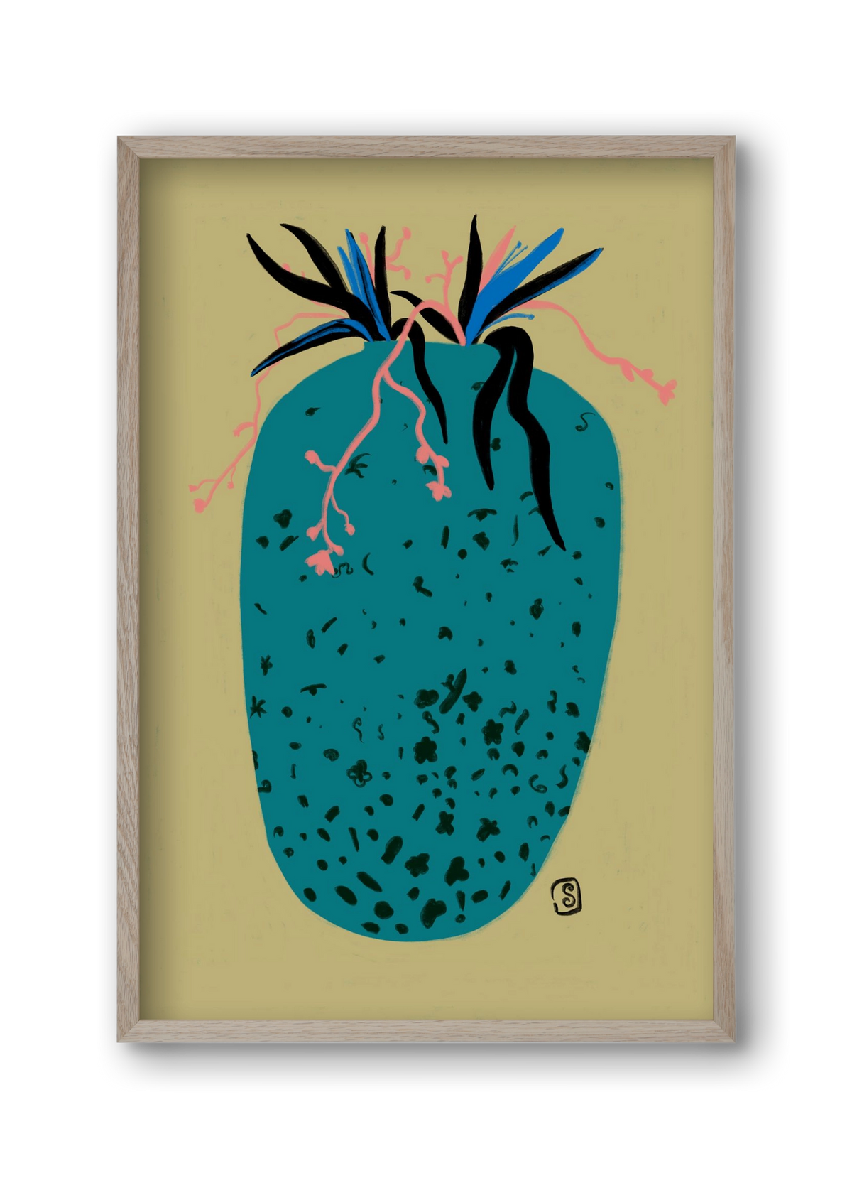 BLUE VASE, 30x45 cm (30x45 cm), Tölgy keret