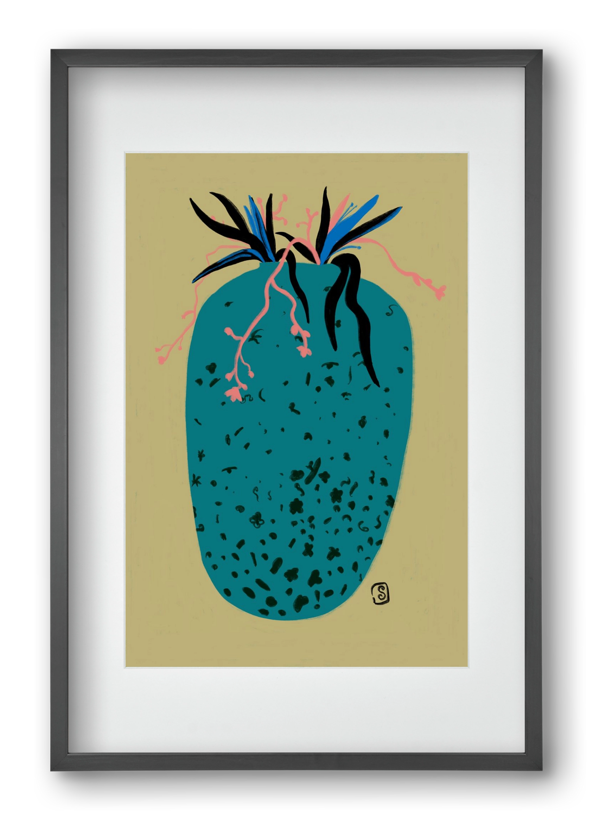 BLUE VASE, 40x60 cm (30x45 cm), Fekete keret, paszpartuval