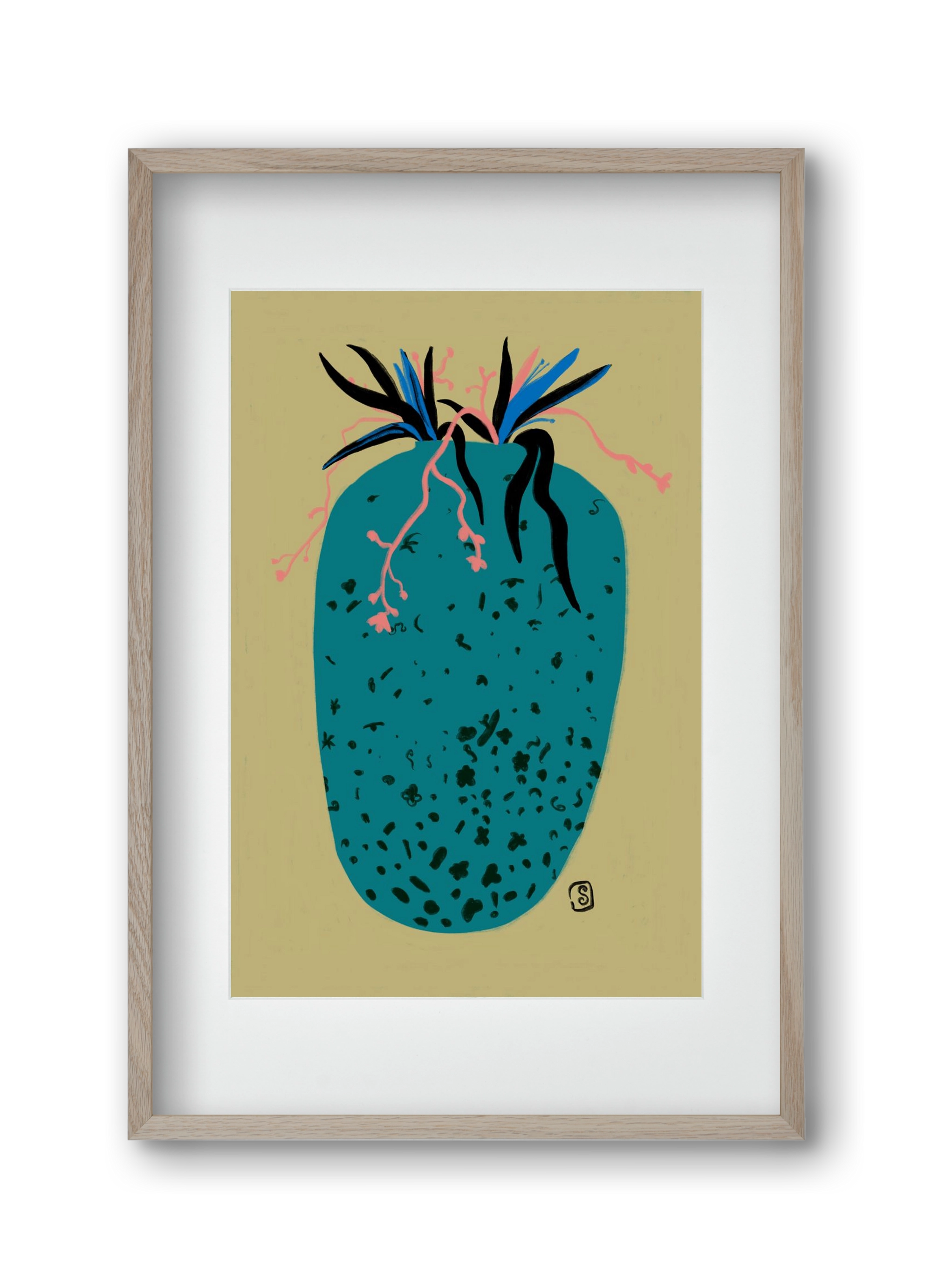 BLUE VASE, 30x45 cm (20x30 cm), Tölgy keret, paszpartuval