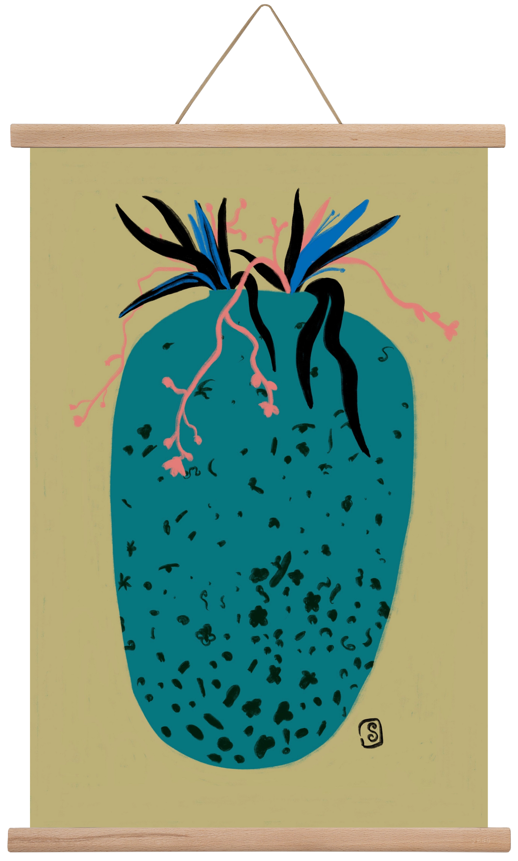 BLUE VASE, 40x60 cm (40x60 cm), Tölgy akasztó