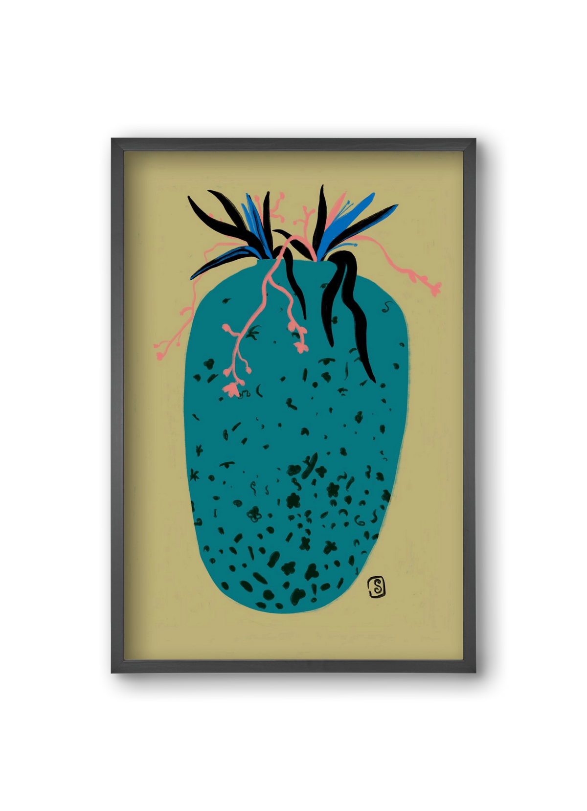 BLUE VASE, 20x30 cm (20x30 cm), Fekete keret