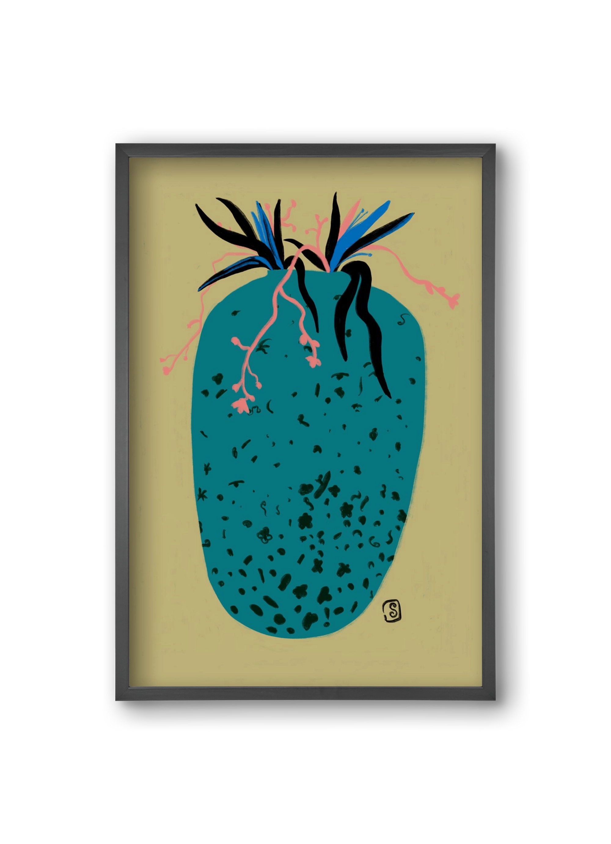 BLUE VASE, 20x30 cm (20x30 cm), Fekete keret