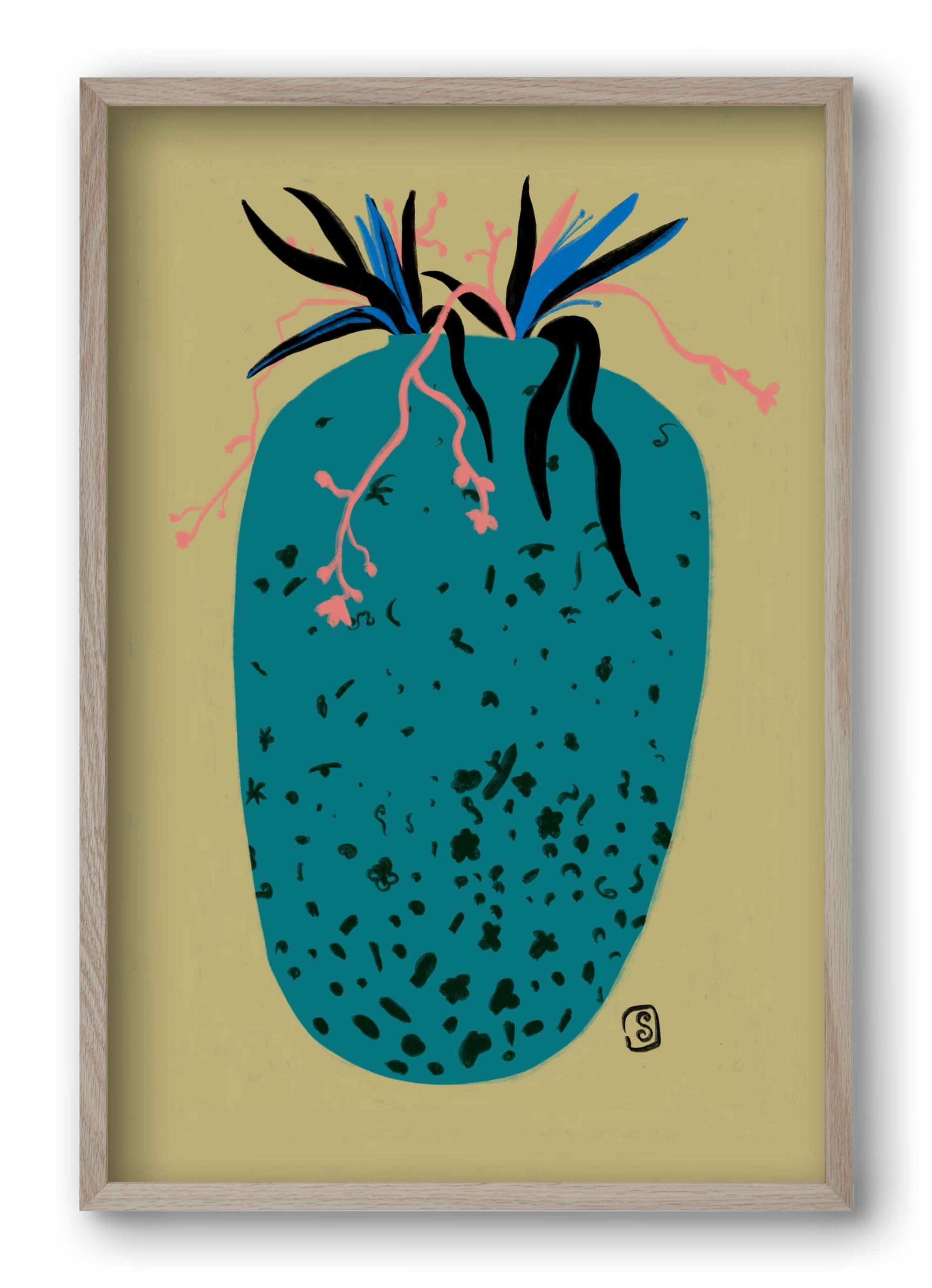 BLUE VASE, 40x60 cm (40x60 cm), Tölgy keret