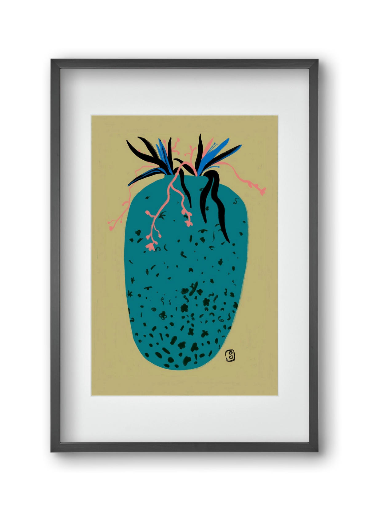 BLUE VASE, 30x45 cm (20x30 cm), Fekete keret, paszpartuval