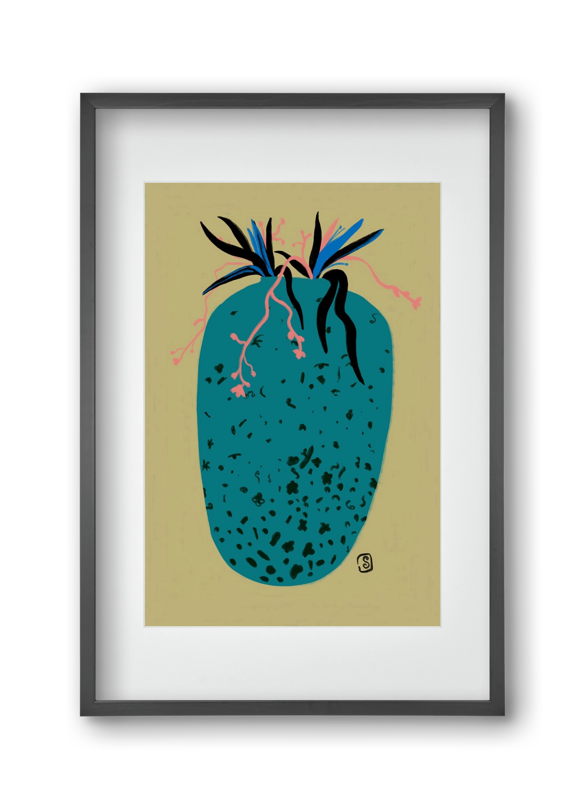 BLUE VASE, 30x45 cm (20x30 cm), Fekete keret, paszpartuval