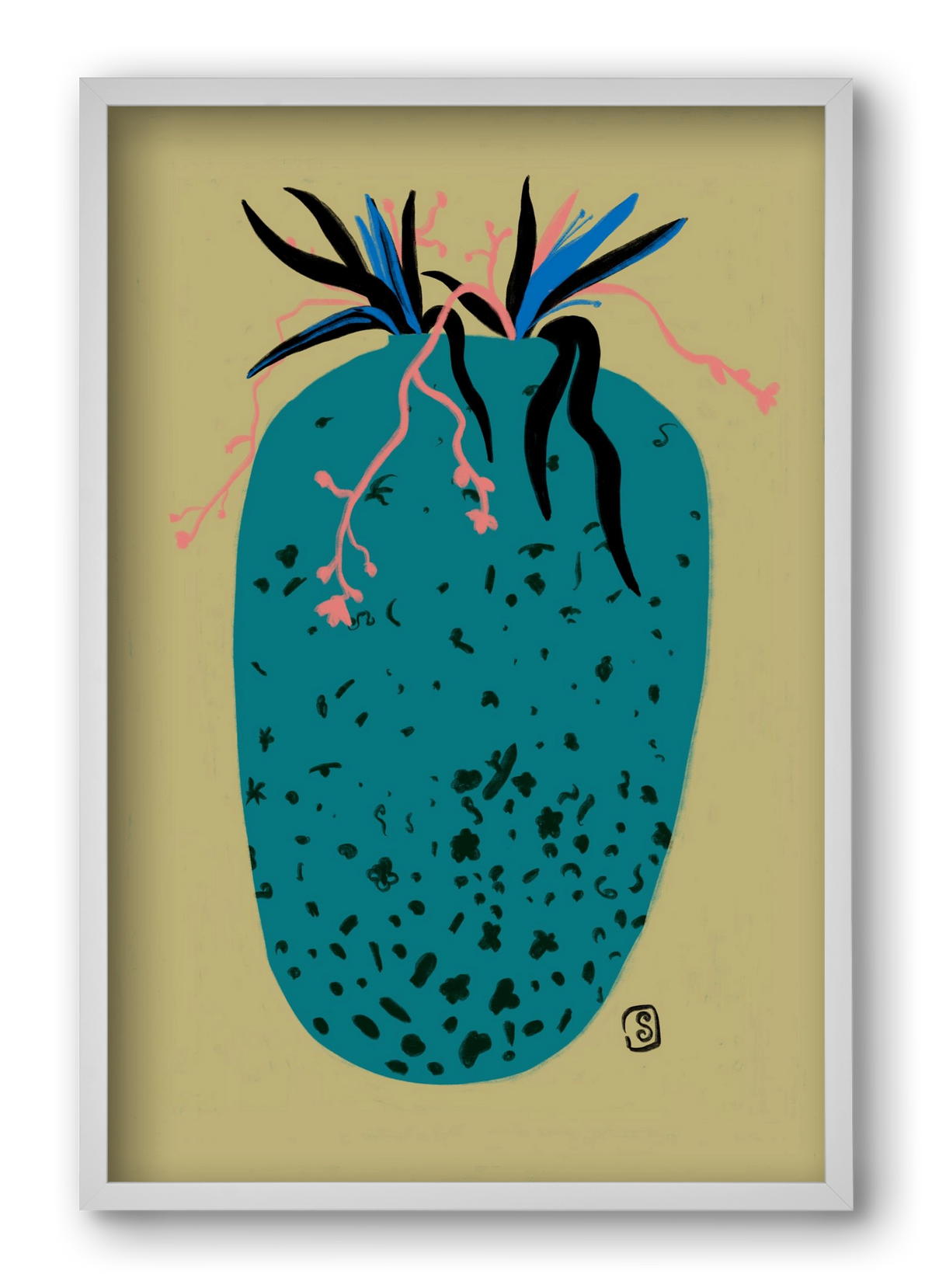 BLUE VASE, 40x60 cm (40x60 cm), Fehér keret