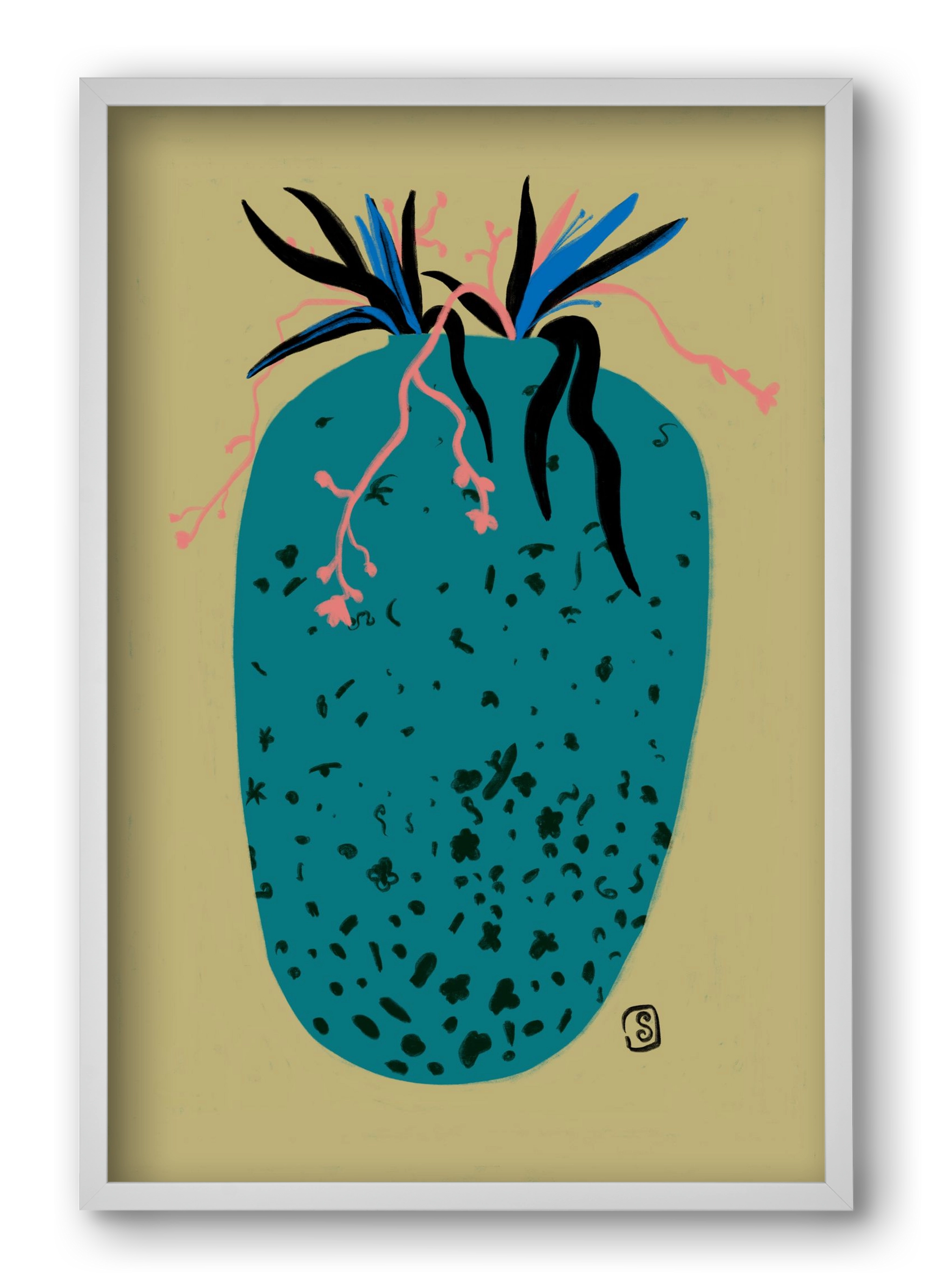 BLUE VASE, 40x60 cm (40x60 cm), Fehér keret