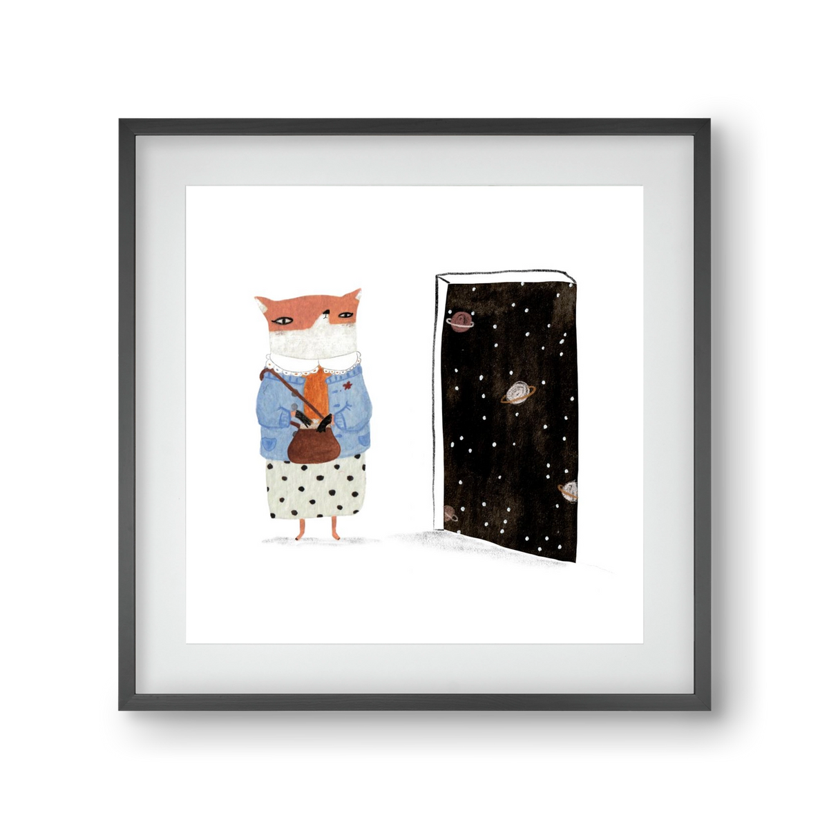 Róka néni és az Univerzum, 30x30 cm (20x20 cm), Fekete keret, paszpartuval