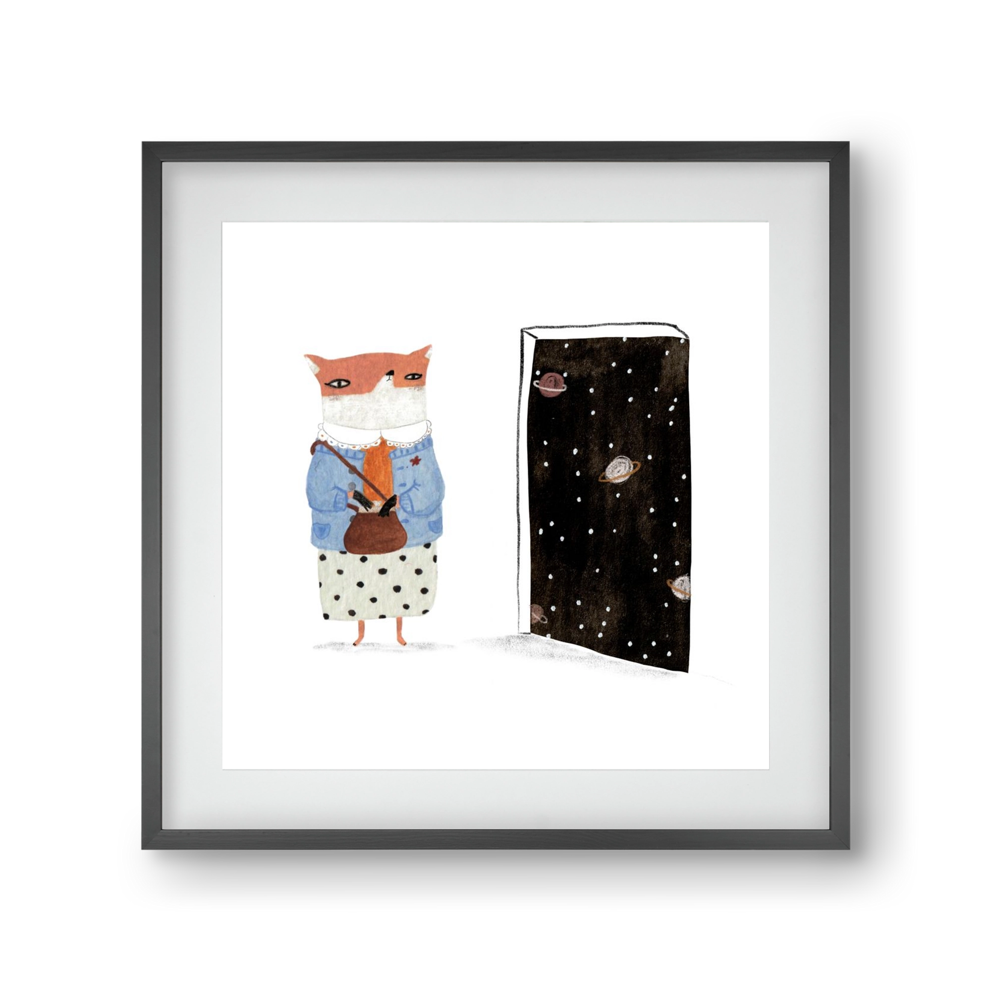 Róka néni és az Univerzum, 30x30 cm (20x20 cm), Fekete keret, paszpartuval