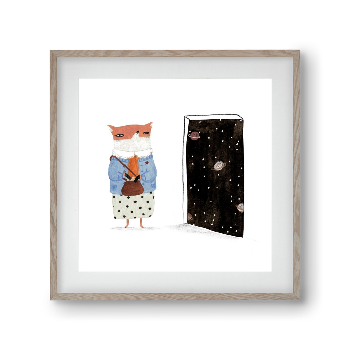 Róka néni és az Univerzum, 30x30 cm (20x20 cm), Tölgy keret, paszpartuval
