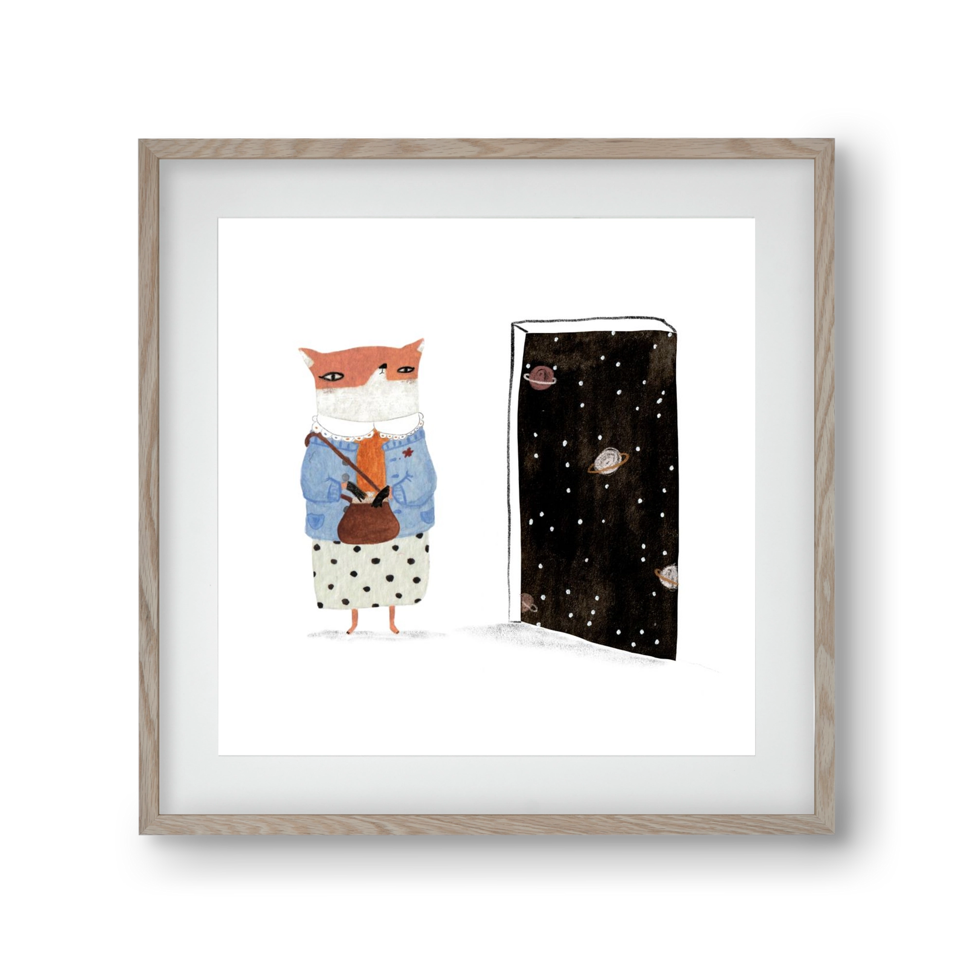 Róka néni és az Univerzum, 30x30 cm (20x20 cm), Tölgy keret, paszpartuval