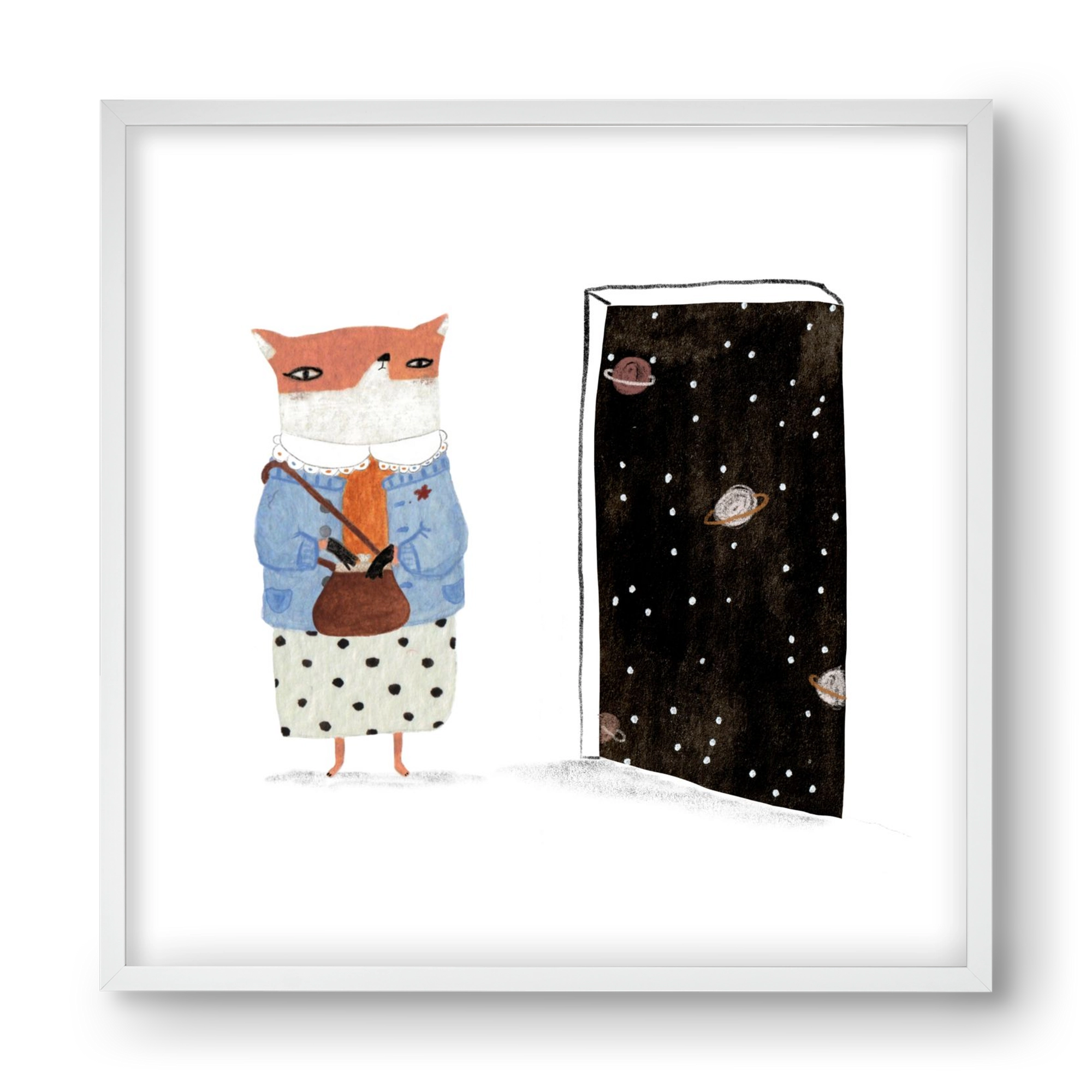 Róka néni és az Univerzum, 40x40 cm (40x40 cm), Fehér keret