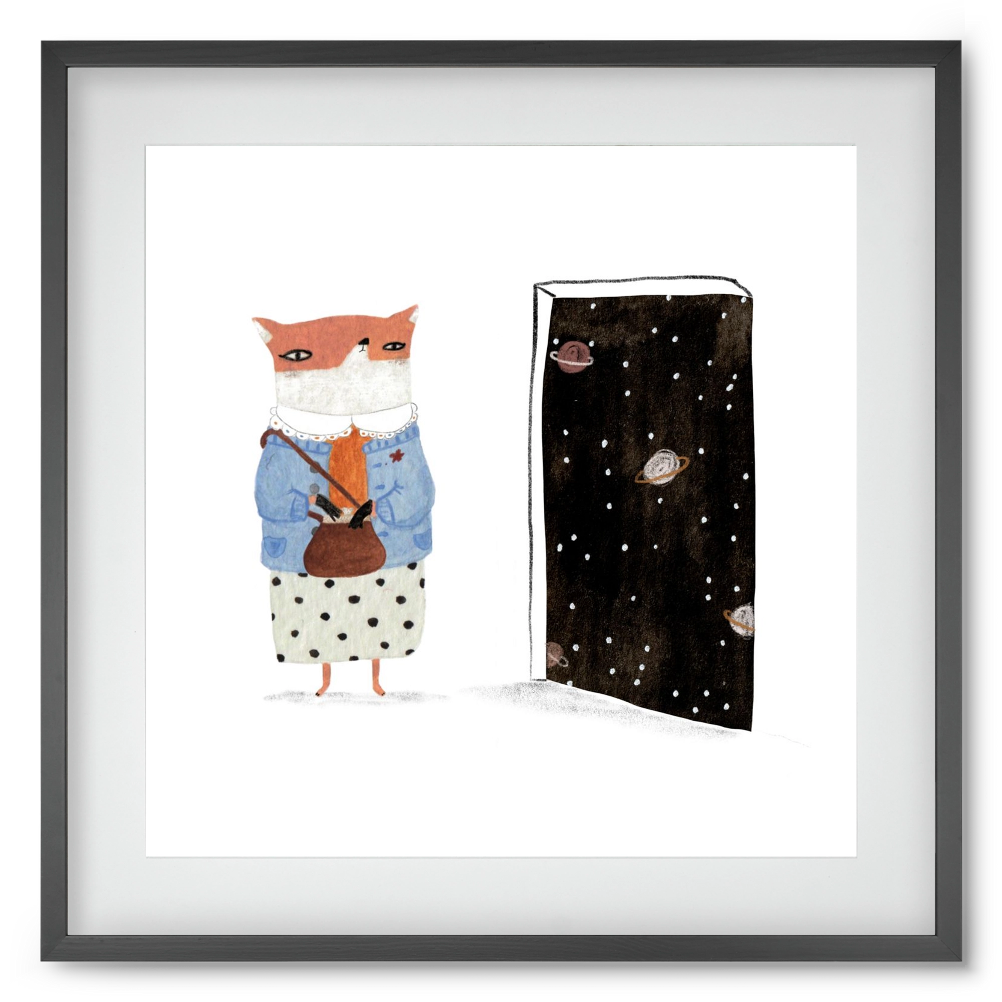 Róka néni és az Univerzum, 50x50 cm (40x40 cm), Fekete keret, paszpartuval