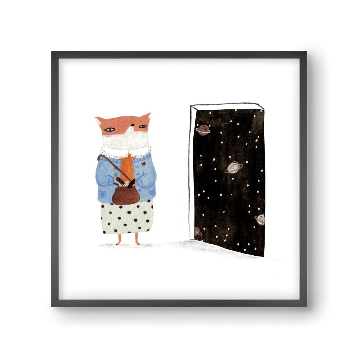 Róka néni és az Univerzum, 30x30 cm (30x30 cm), Fekete keret