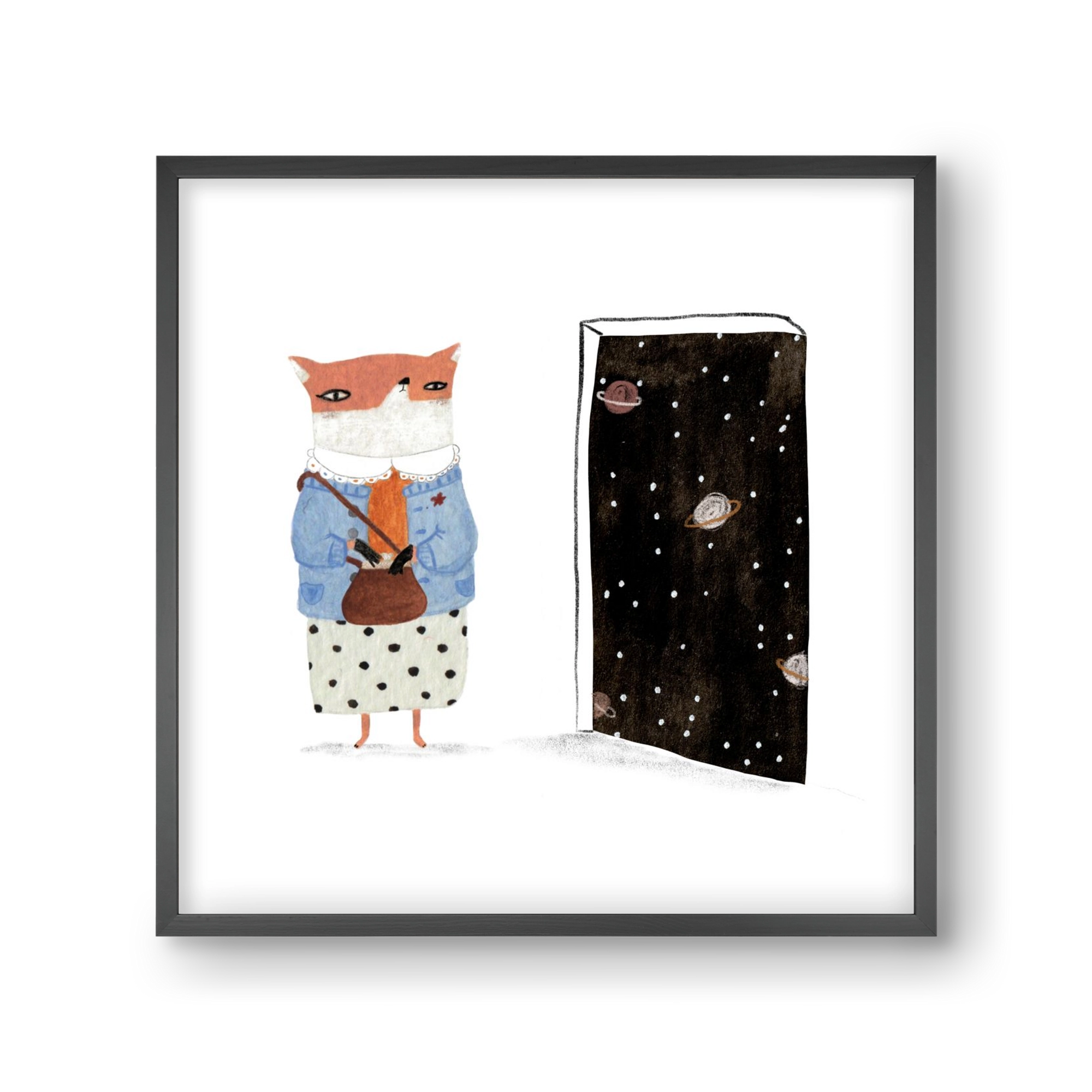 Róka néni és az Univerzum, 30x30 cm (30x30 cm), Fekete keret