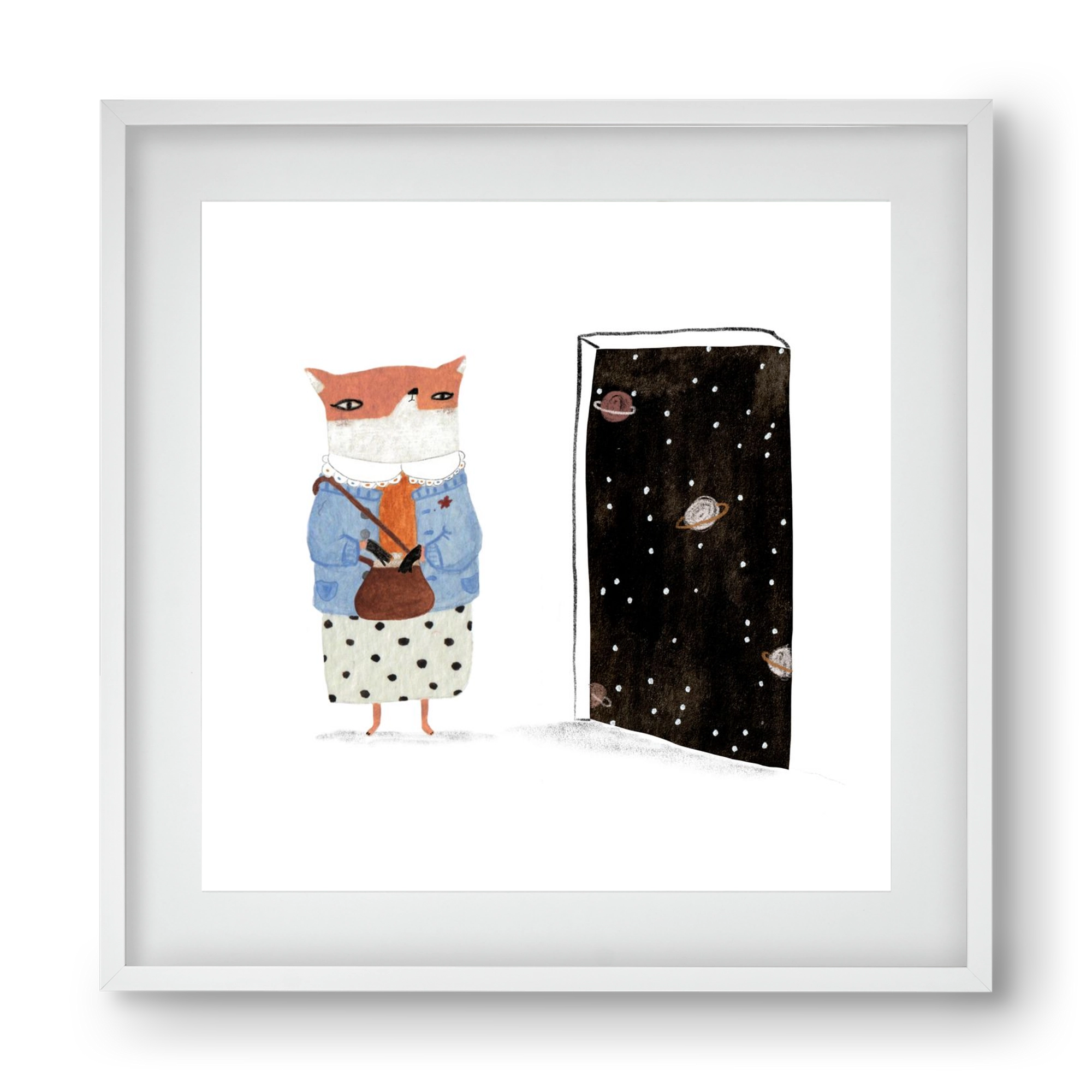Róka néni és az Univerzum, 40x40 cm (30x30 cm), Fehér keret, paszpartuval