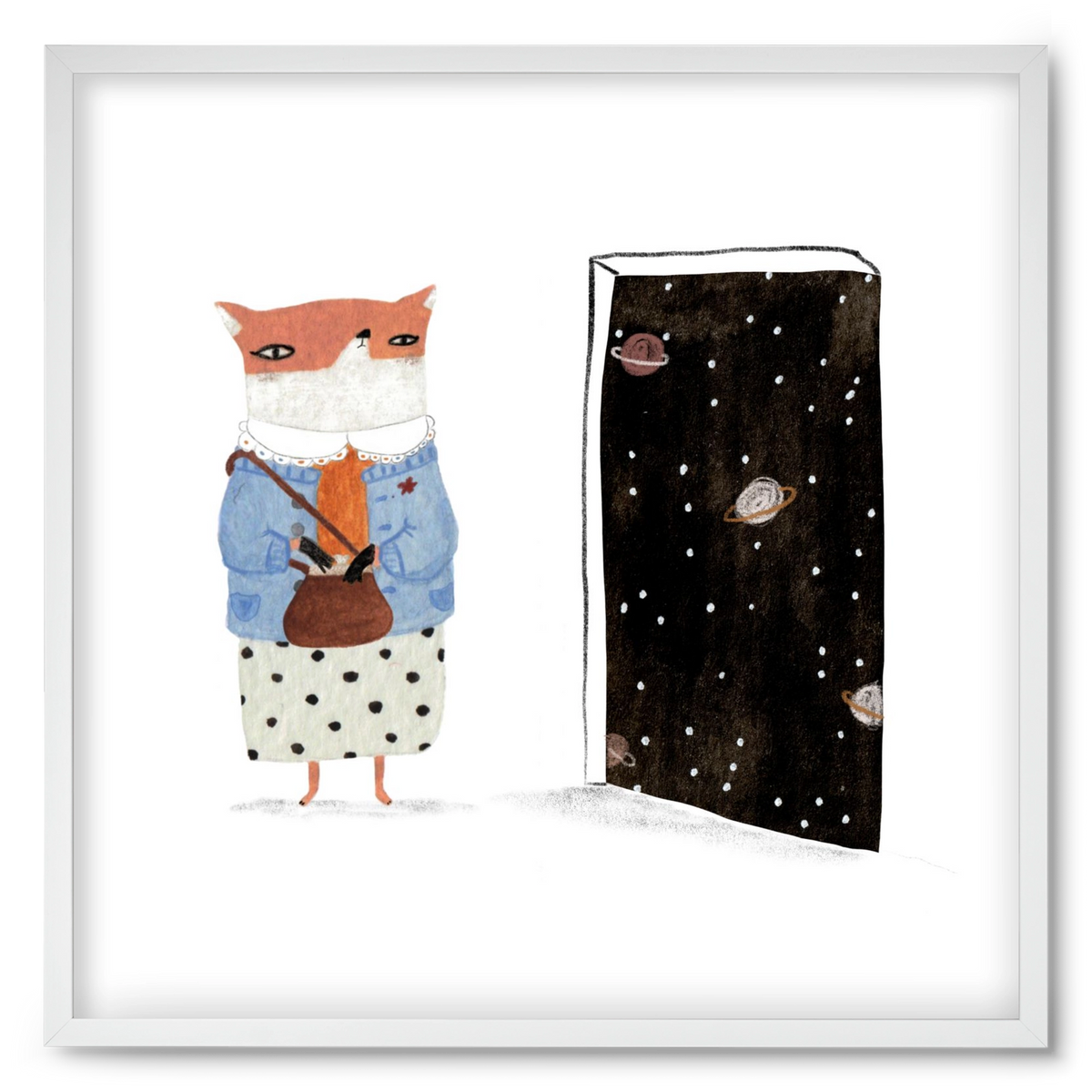 Róka néni és az Univerzum, 50x50 cm (50x50 cm), Fehér keret