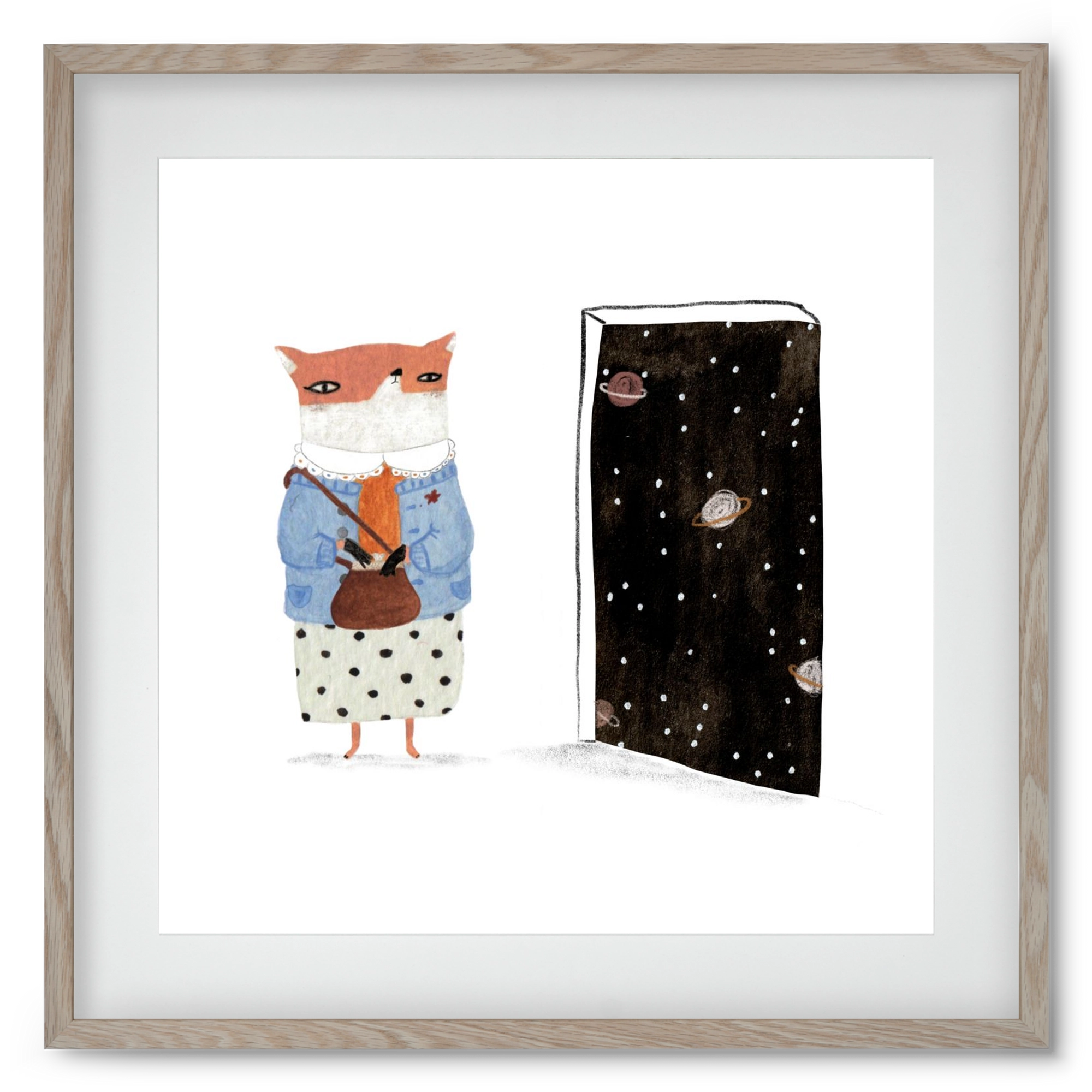 Róka néni és az Univerzum, 50x50 cm (40x40 cm), Tölgy keret, paszpartuval