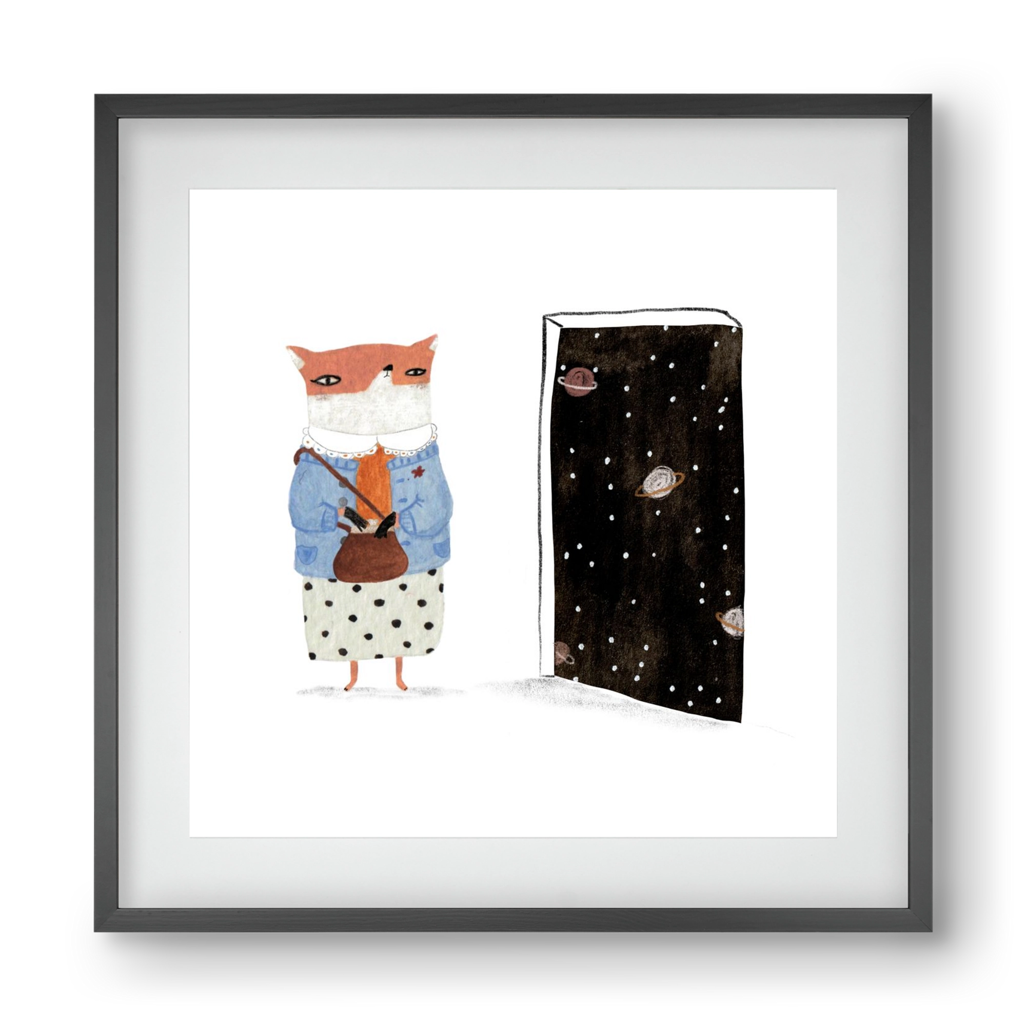 Róka néni és az Univerzum, 40x40 cm (30x30 cm), Fekete keret, paszpartuval
