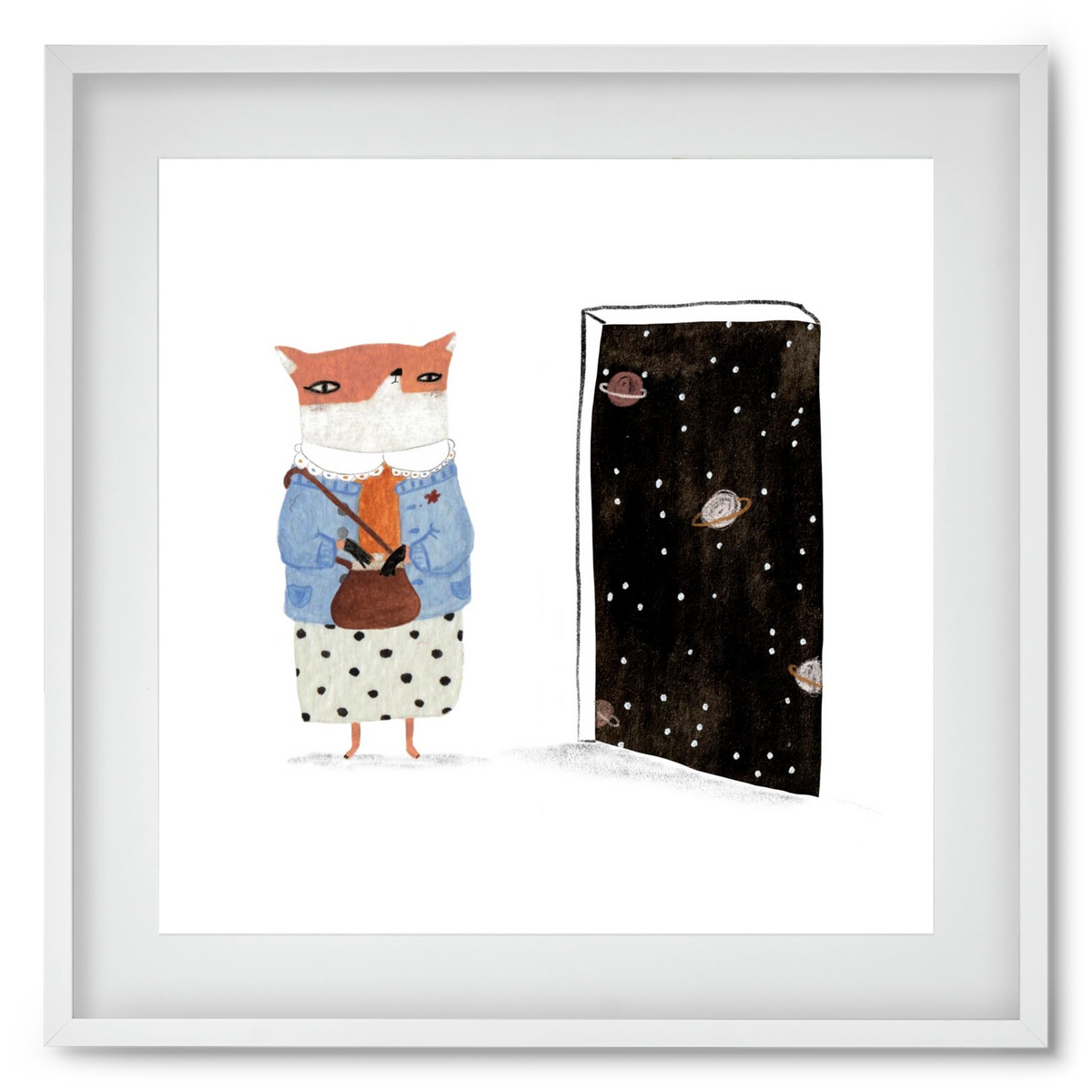 Róka néni és az Univerzum, 50x50 cm (40x40 cm), Fehér keret, paszpartuval