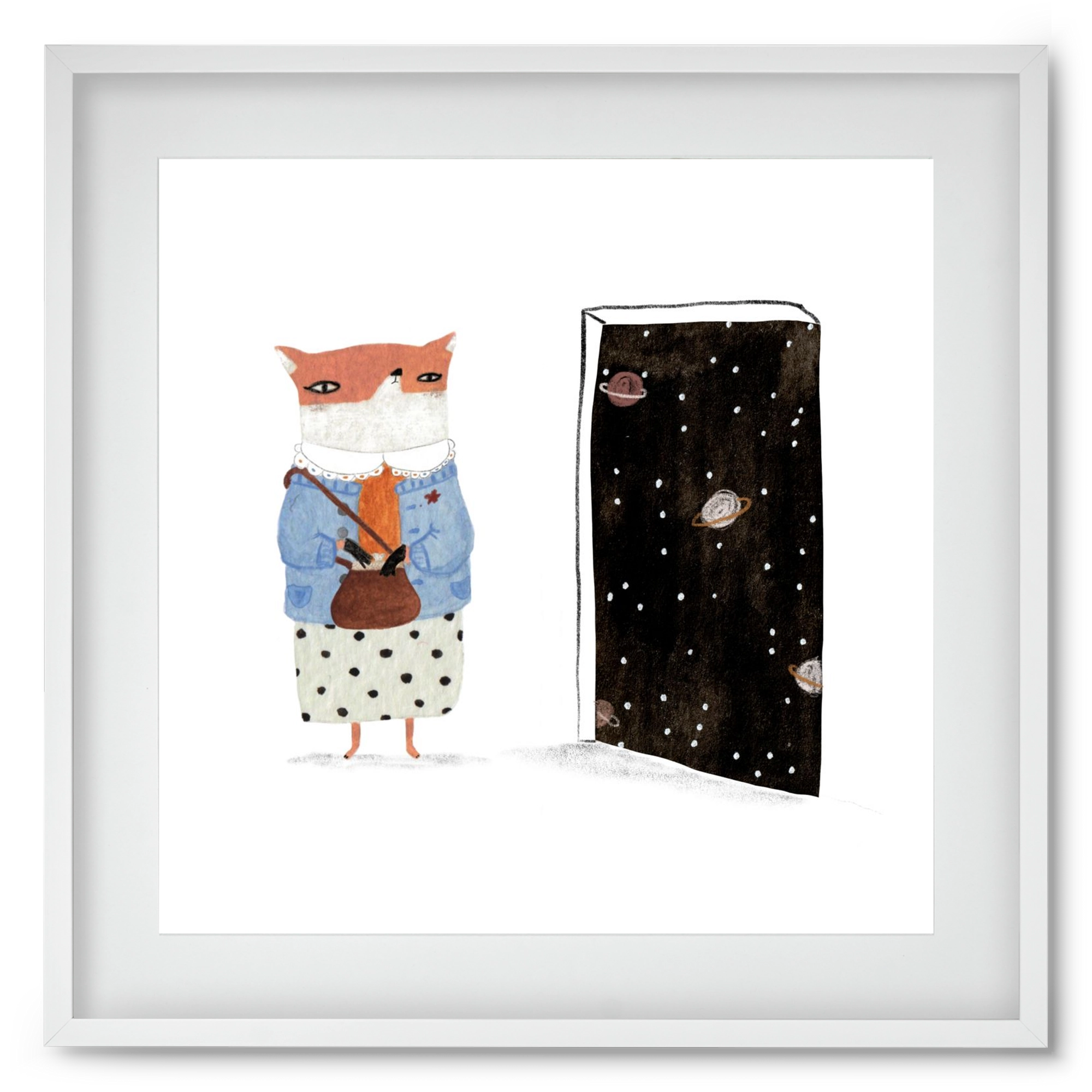 Róka néni és az Univerzum, 50x50 cm (40x40 cm), Fehér keret, paszpartuval