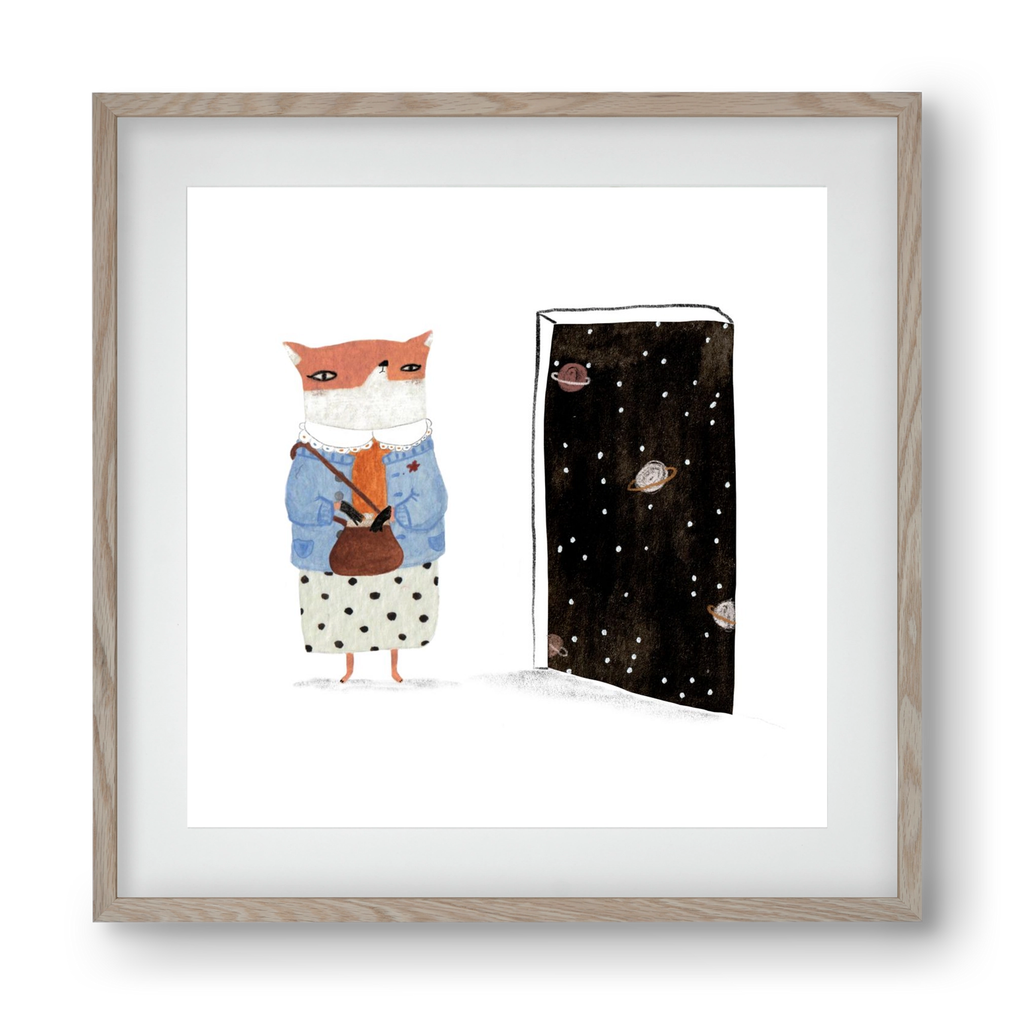 Róka néni és az Univerzum, 40x40 cm (30x30 cm), Tölgy keret, paszpartuval