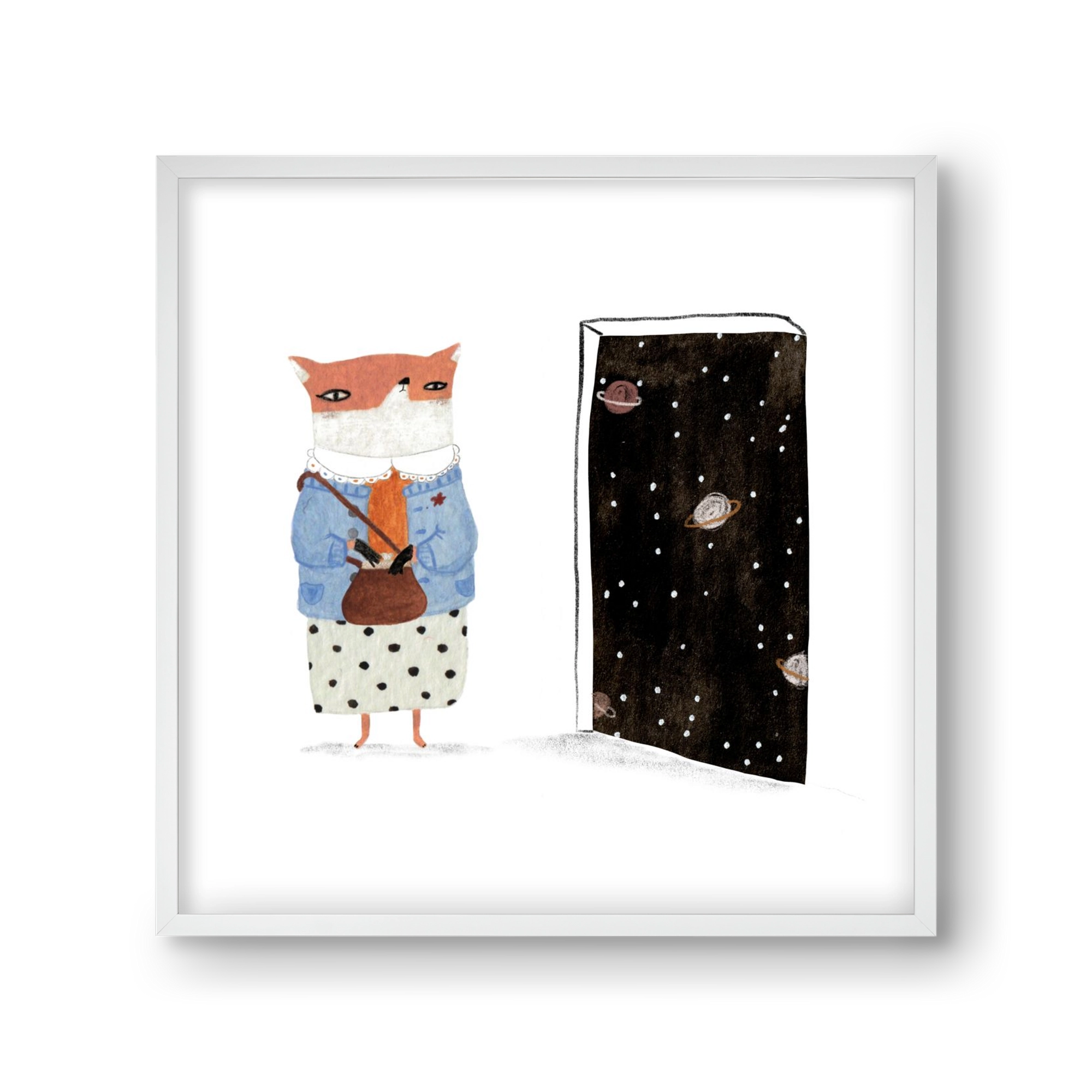 Róka néni és az Univerzum, 30x30 cm (30x30 cm), Fehér keret