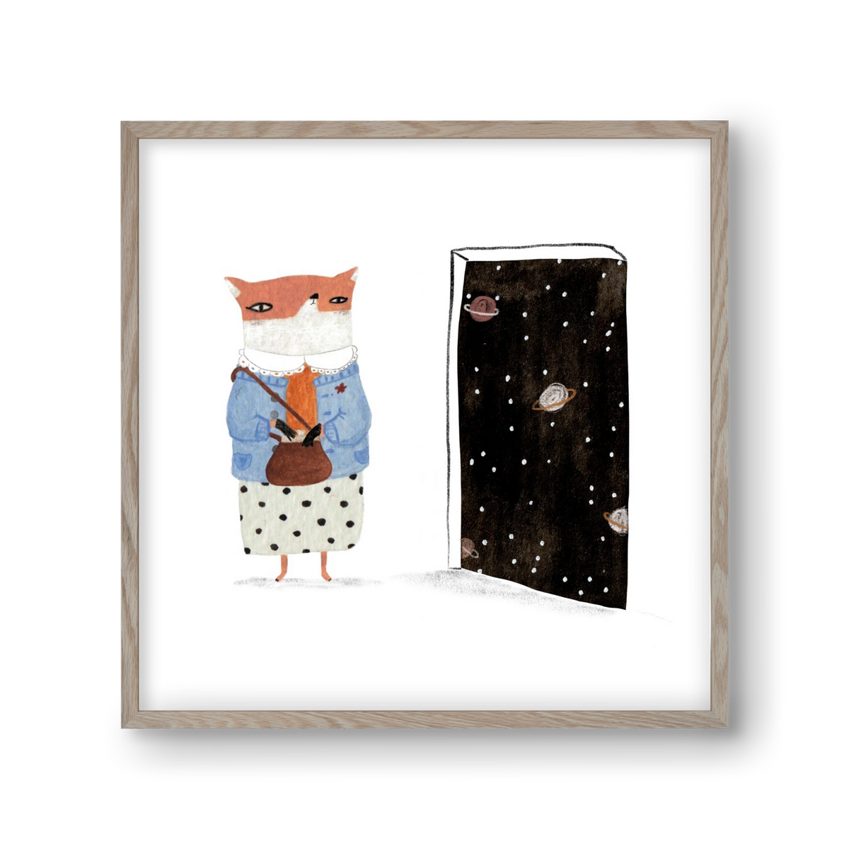 Róka néni és az Univerzum, 30x30 cm (30x30 cm), Tölgy keret