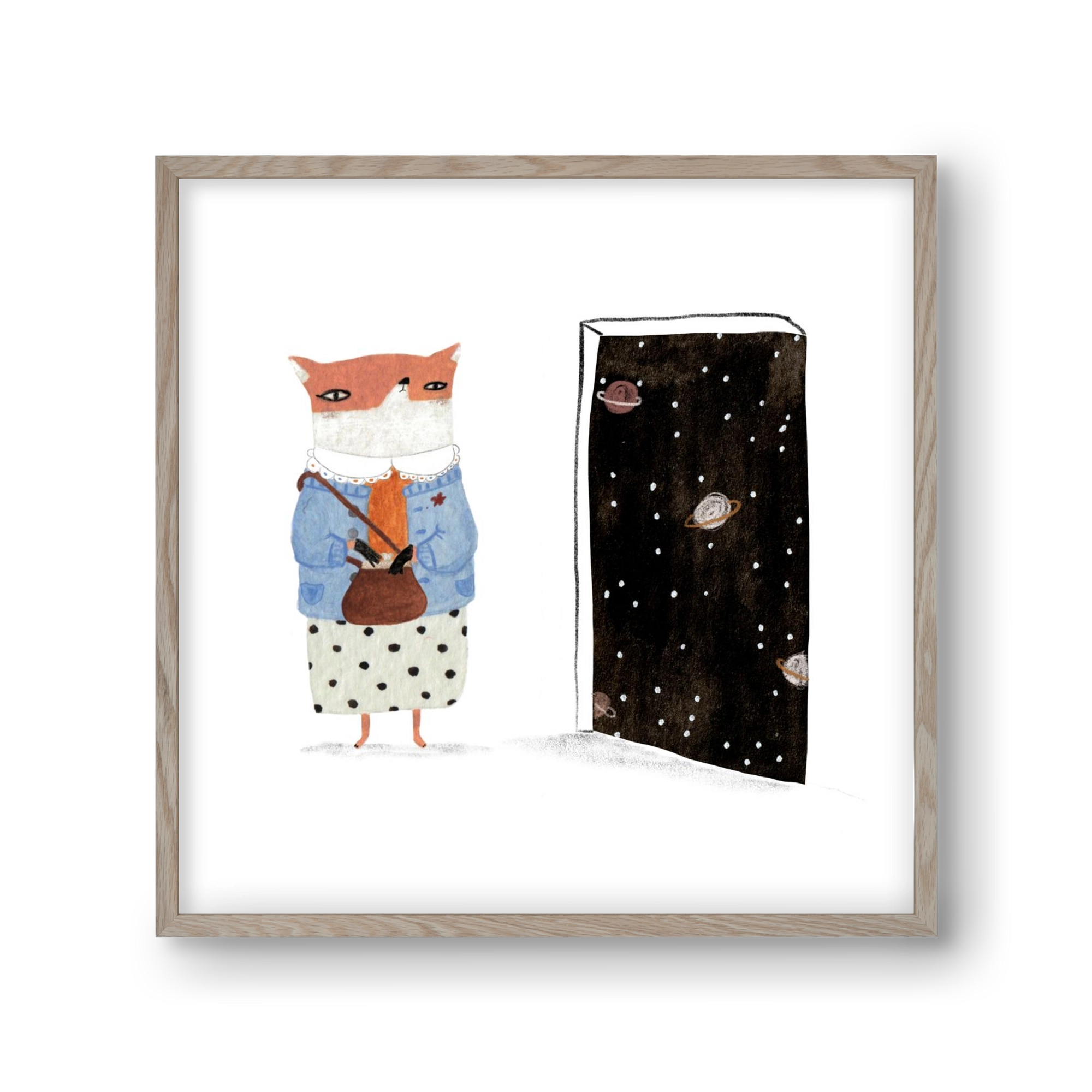 Róka néni és az Univerzum, 30x30 cm (30x30 cm), Tölgy keret
