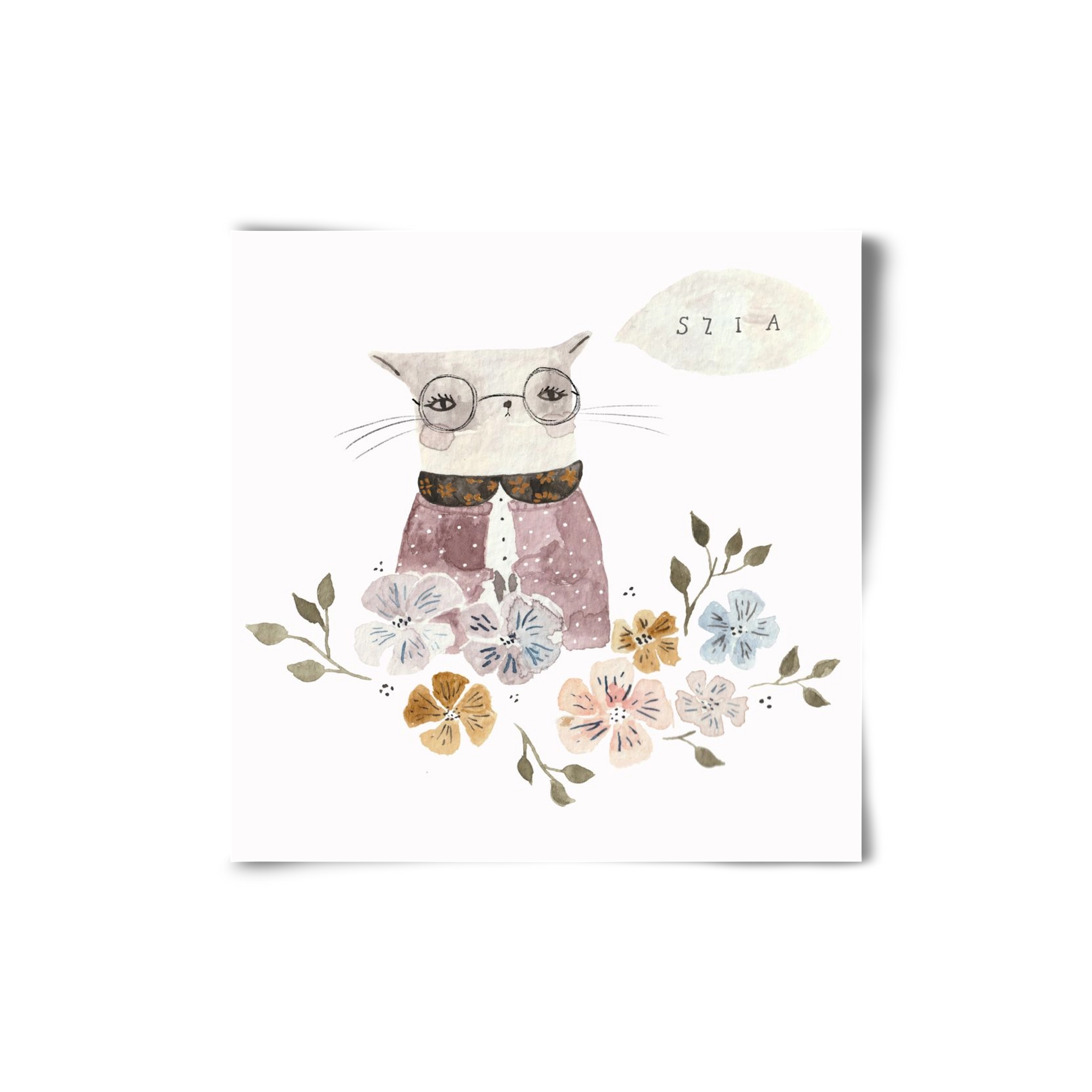 Cica virágok közt, 20x20 cm, Keret nélkül