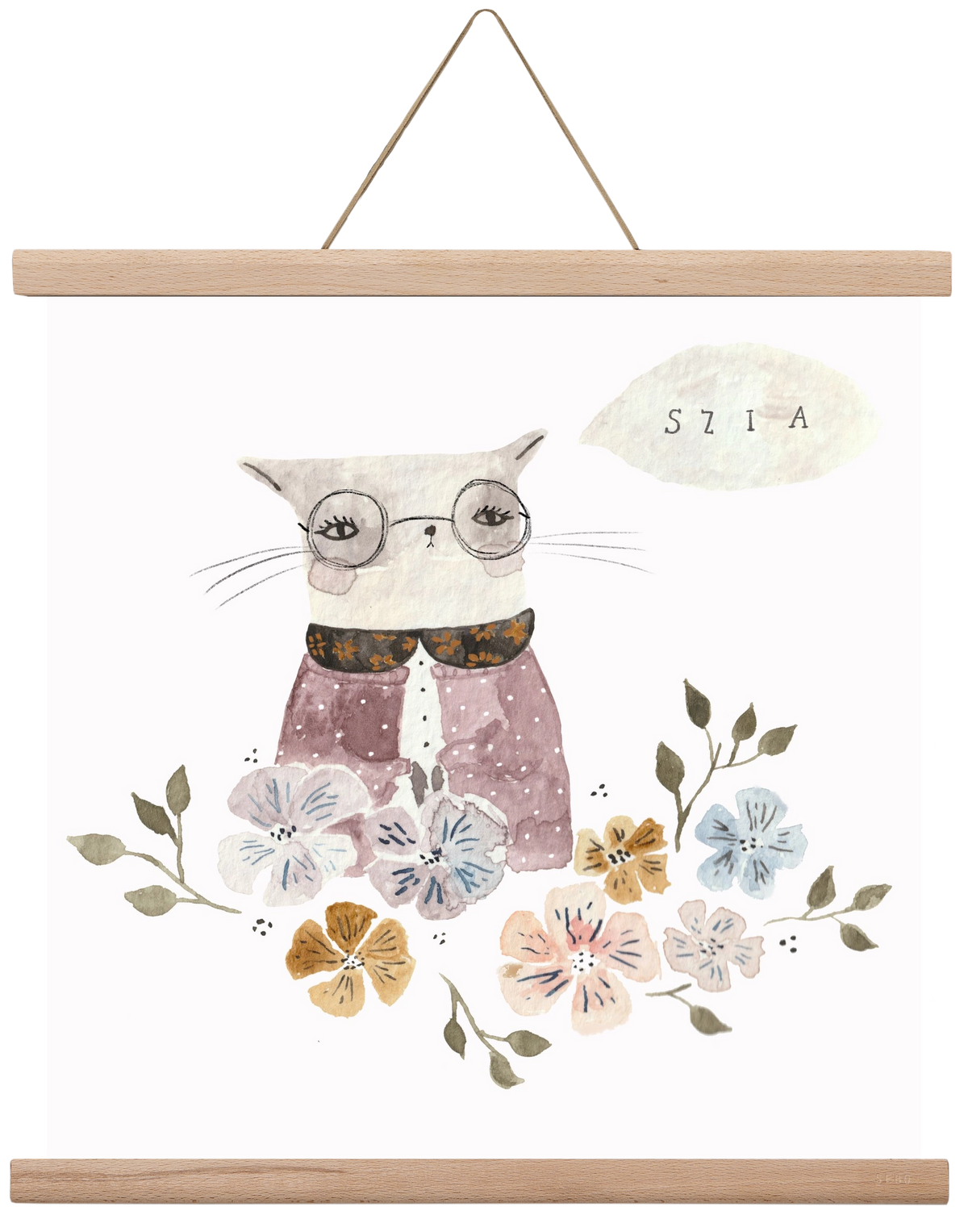 Cica virágok közt, 40x40 cm (40x40 cm), Tölgy akasztó