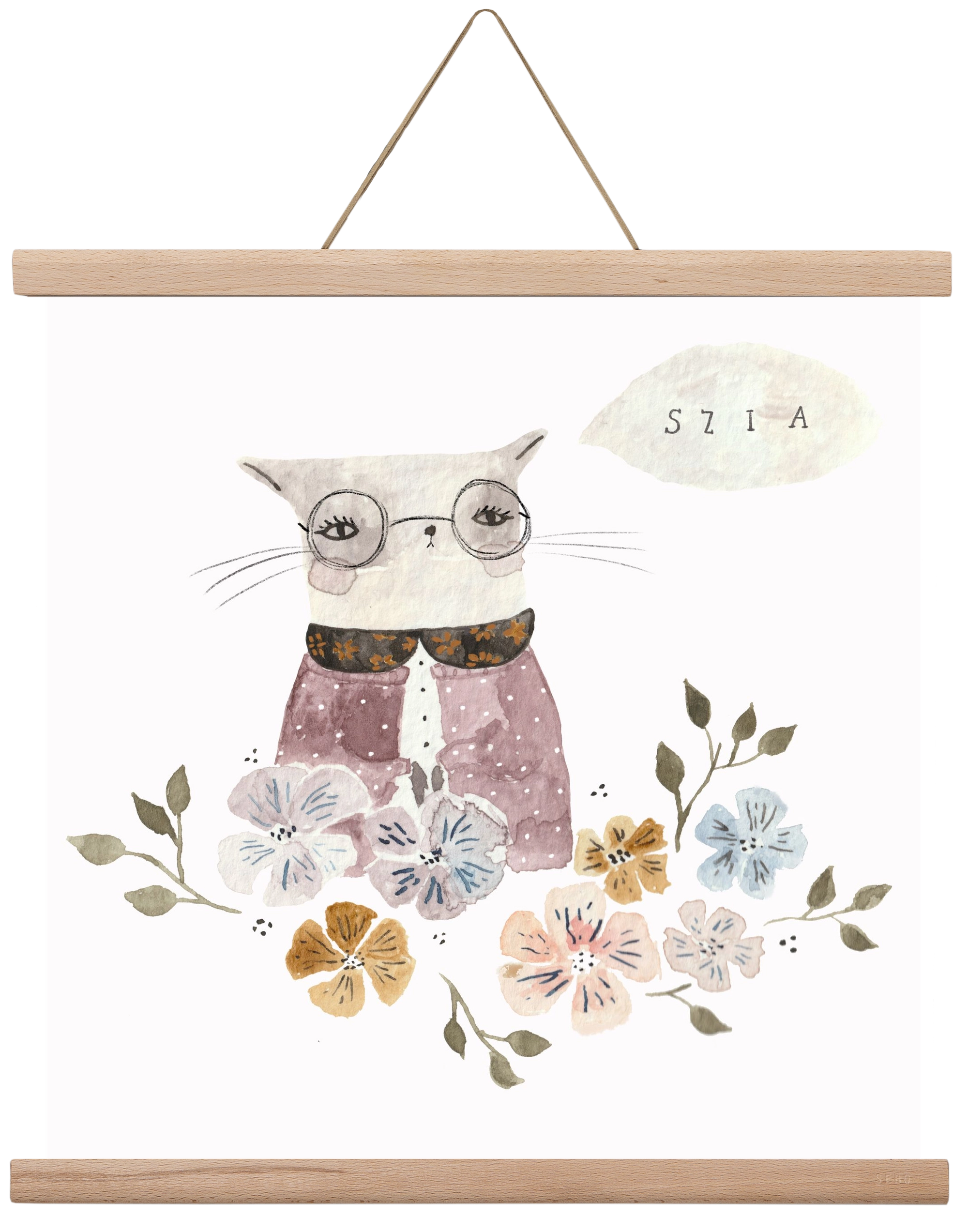 Cica virágok közt, 40x40 cm (40x40 cm), Tölgy akasztó