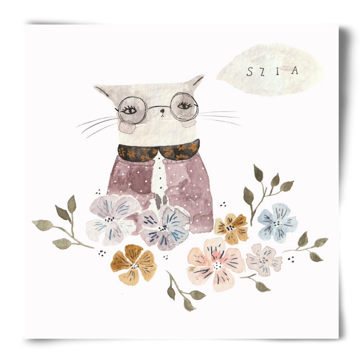 Cica virágok közt, 50x50 cm, Keret nélkül