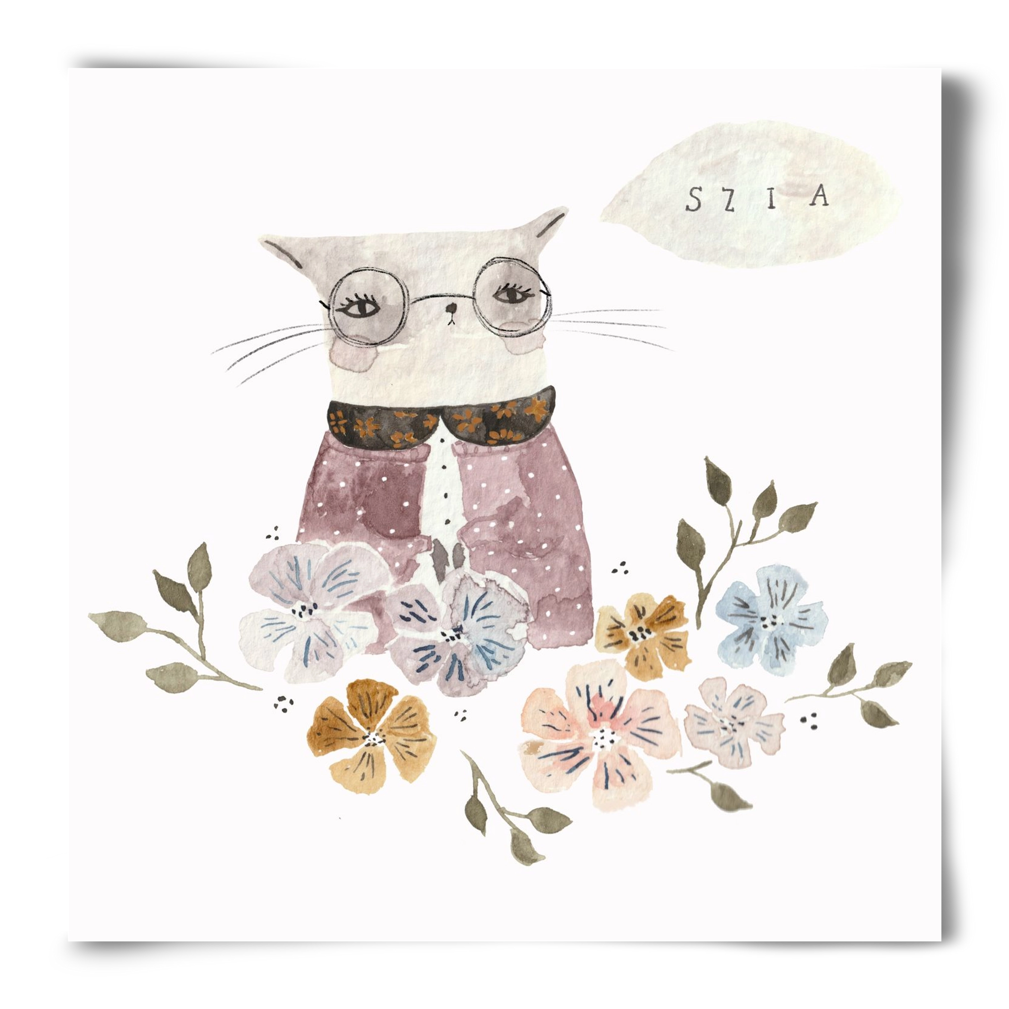 Cica virágok közt, 50x50 cm, Keret nélkül