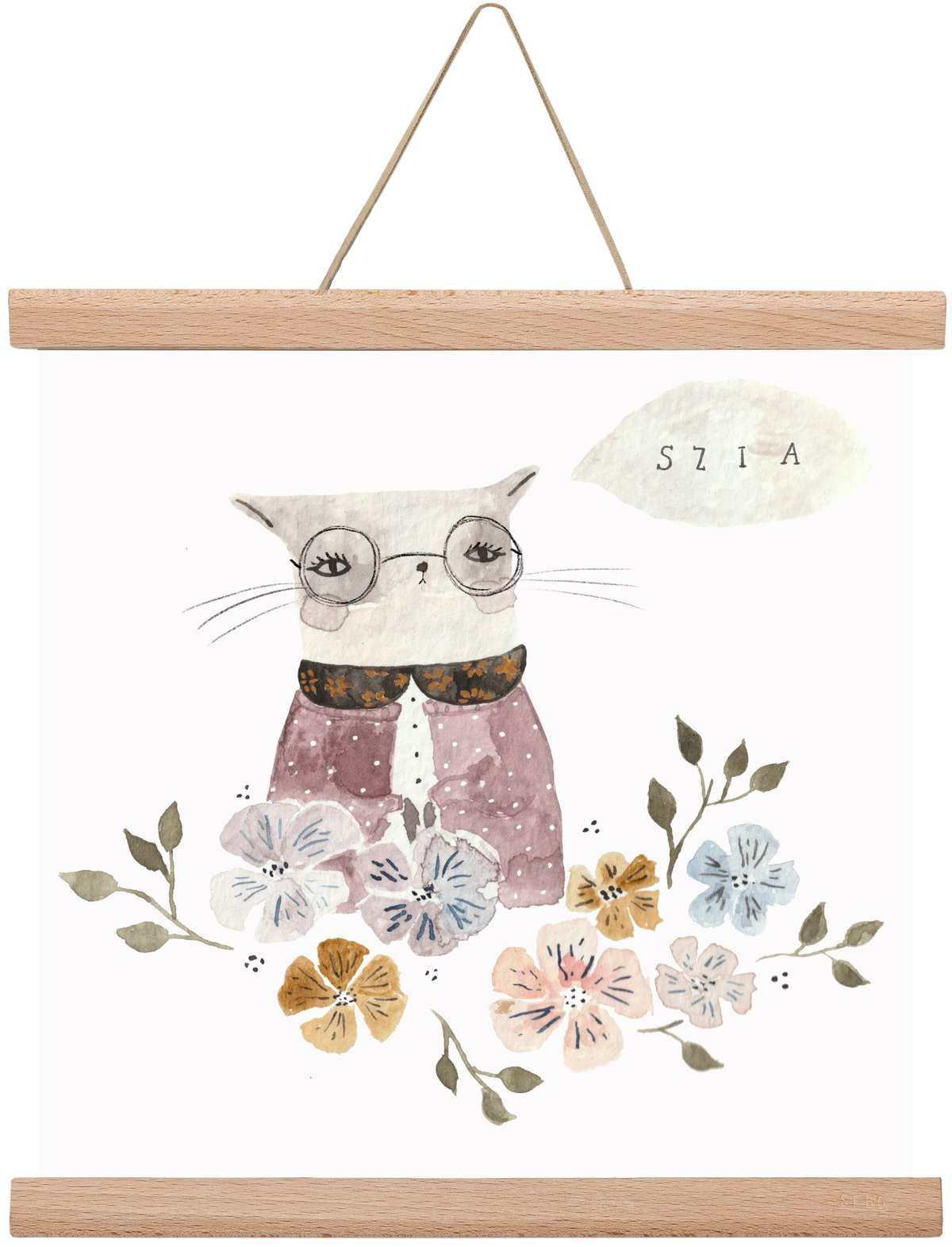 Cica virágok közt, 30x30 cm (30x30 cm), Tölgy akasztó