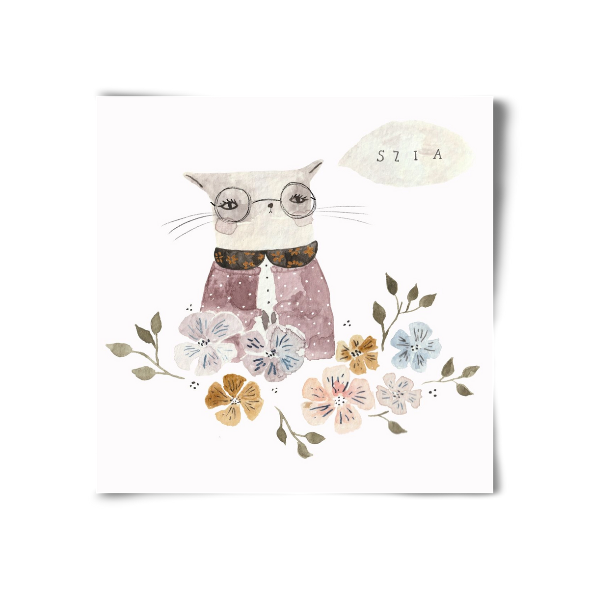 Cica virágok közt, 30x30 cm, Keret nélkül