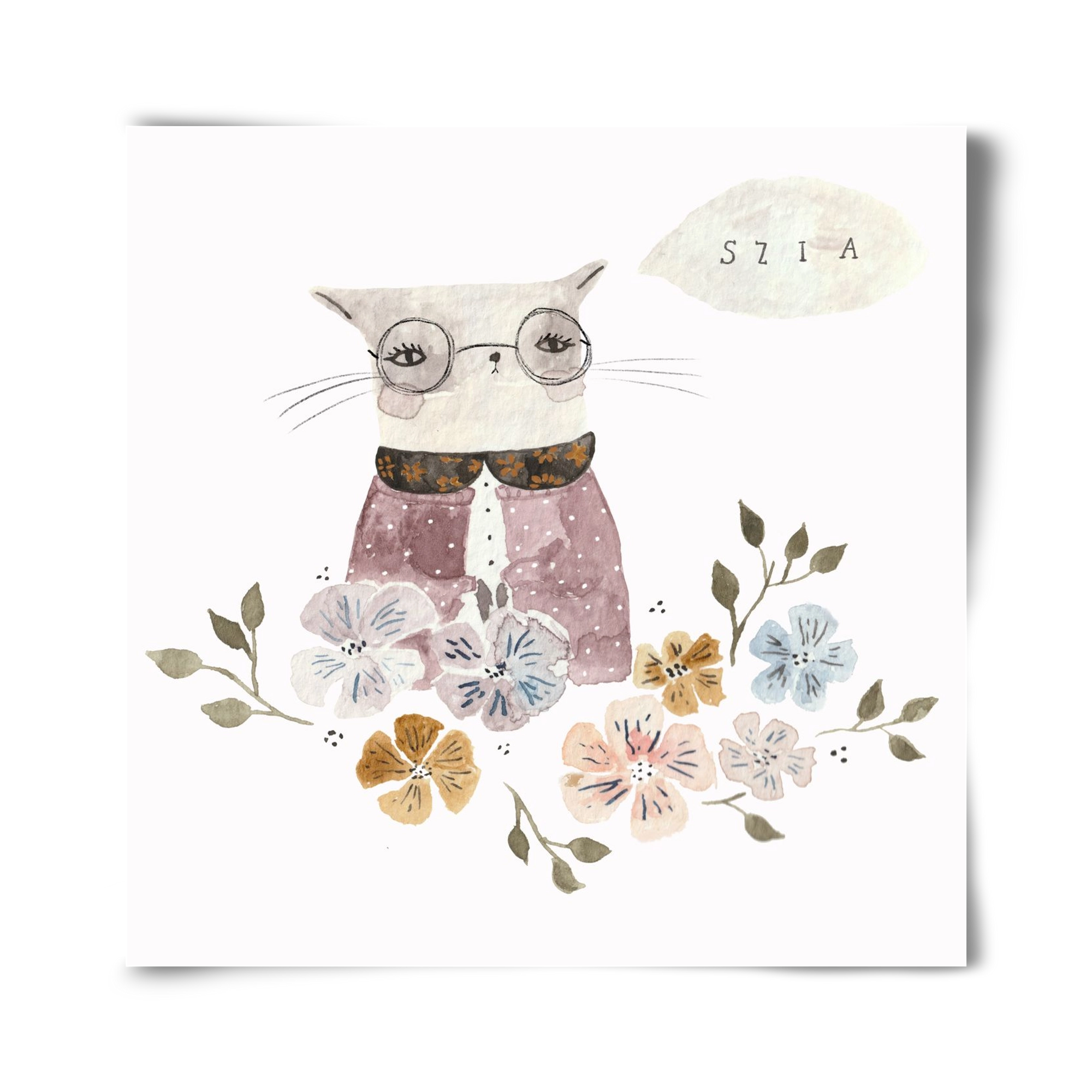 Cica virágok közt, 40x40 cm, Keret nélkül