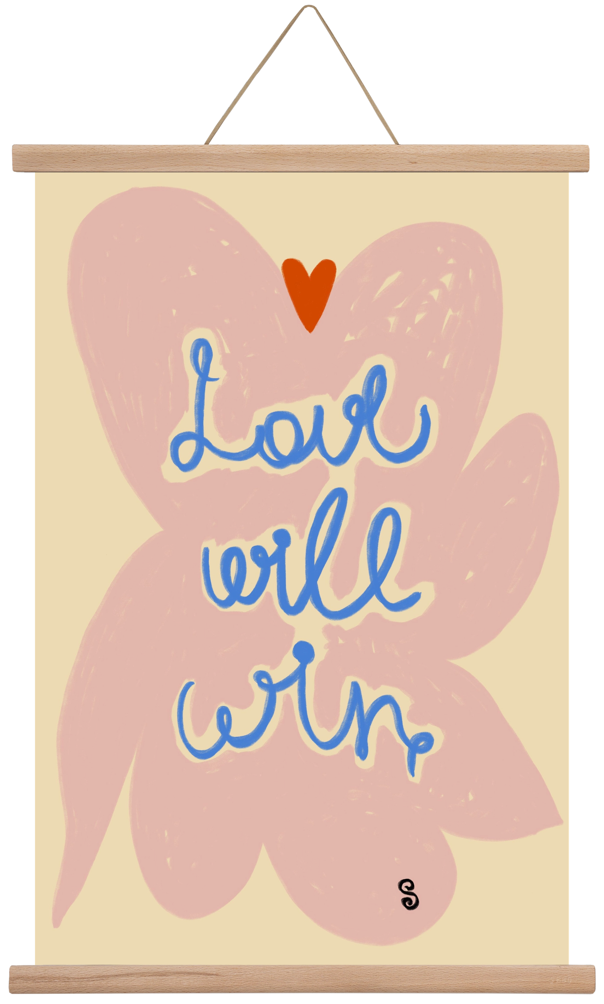 LOVE WILL WIN, 40x60 cm (40x60 cm), Tölgy akasztó