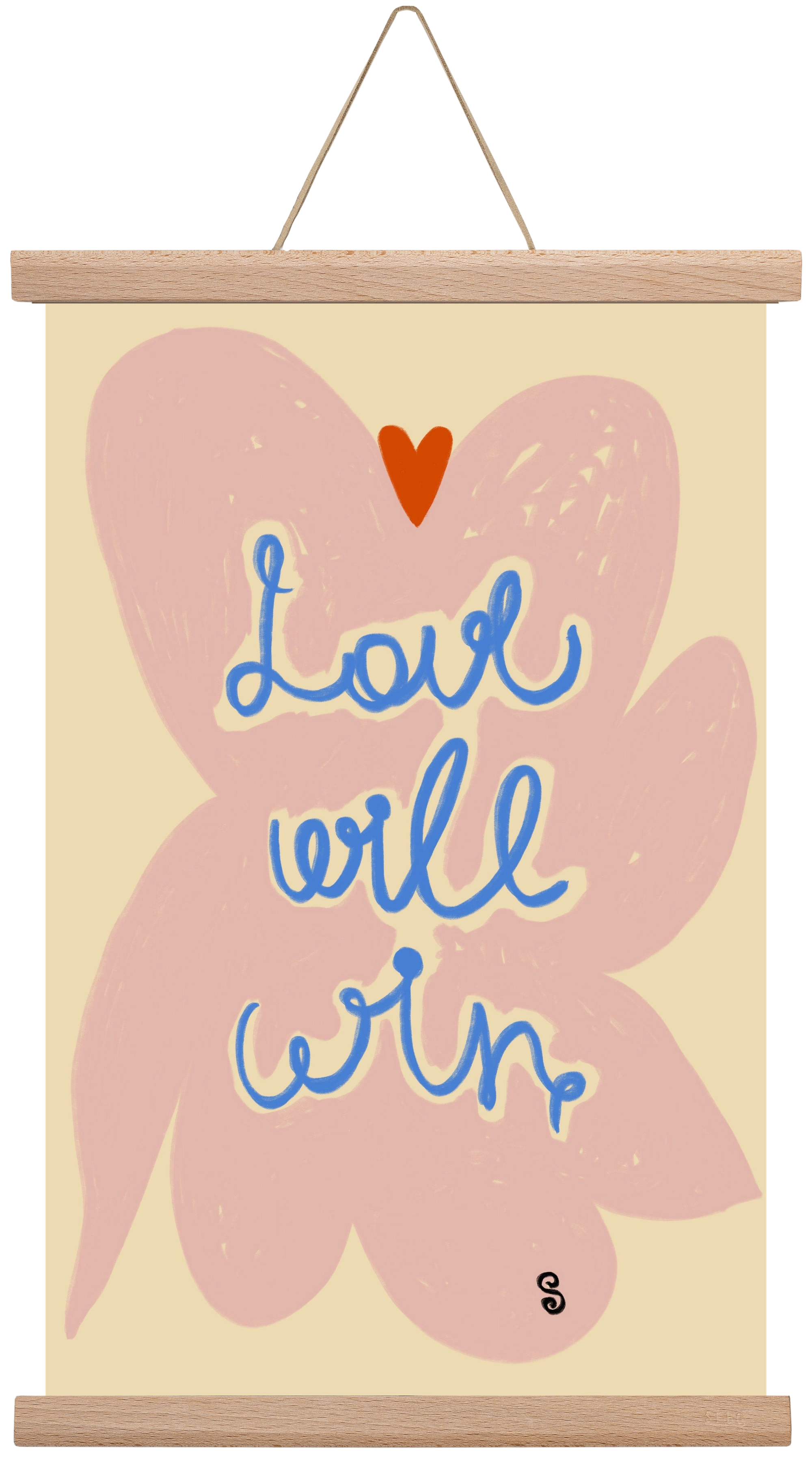 LOVE WILL WIN, 30x45 cm (30x45 cm), Tölgy akasztó