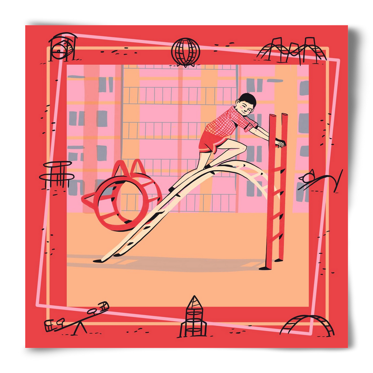 Retro játszótér, 50x50 cm, Keret nélkül