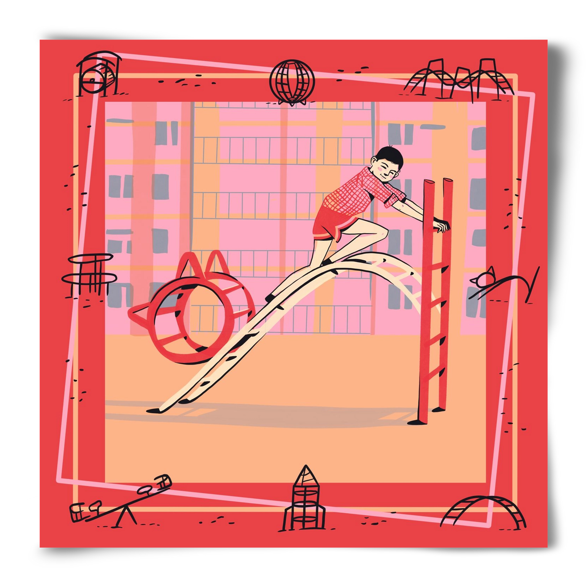 Retro játszótér, 50x50 cm, Keret nélkül