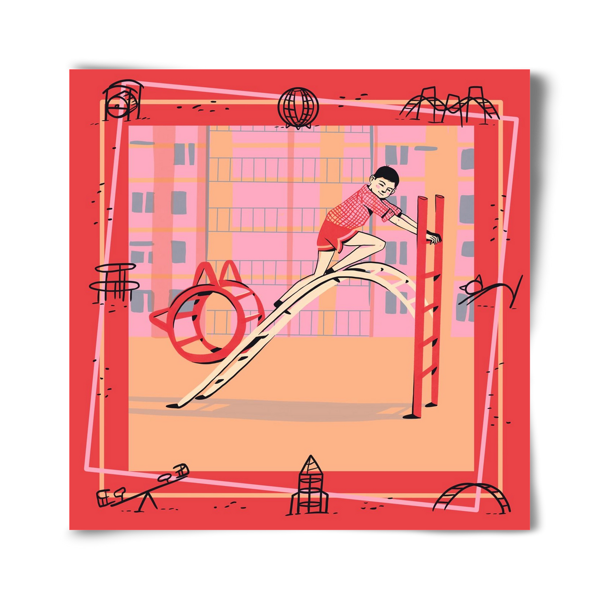 Retro játszótér, 40x40 cm, Keret nélkül