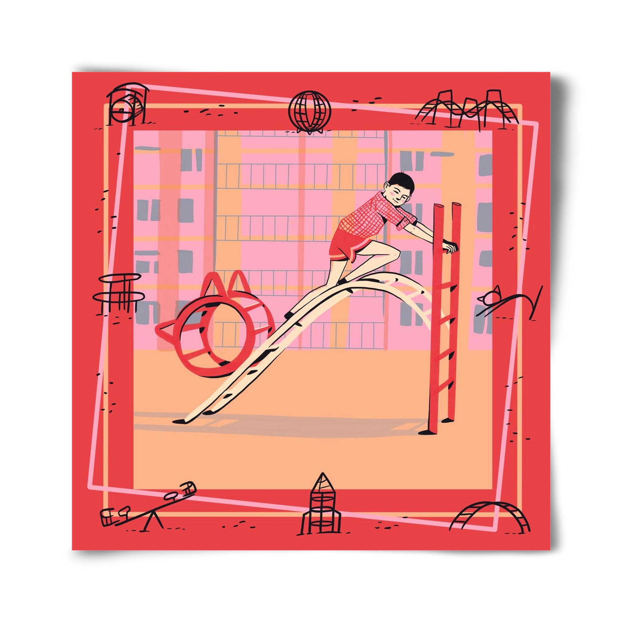 Retro játszótér, 40x40 cm, Keret nélkül