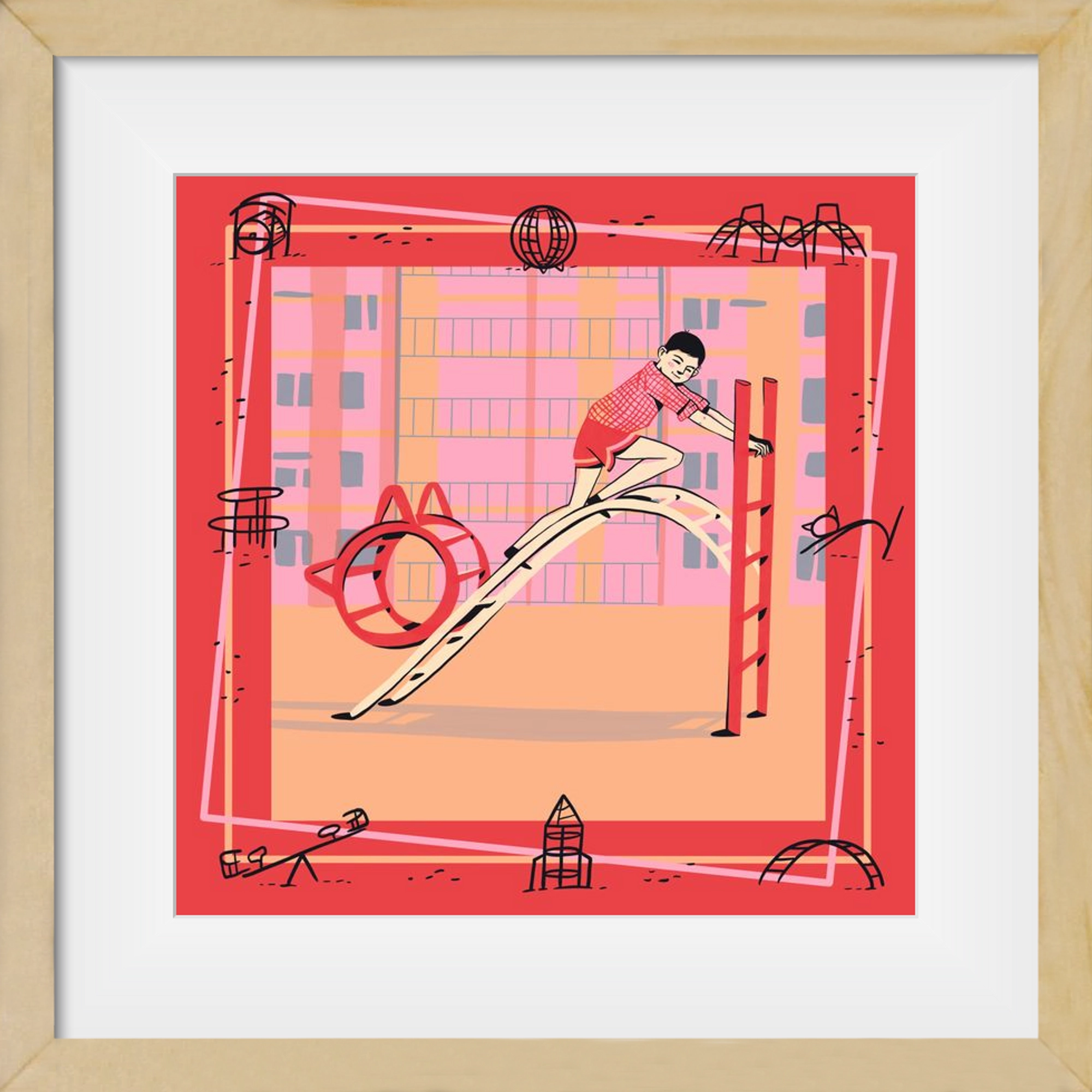 Retro játszótér, 40x40 cm (30x30 cm), Tölgy keret, paszpartuval