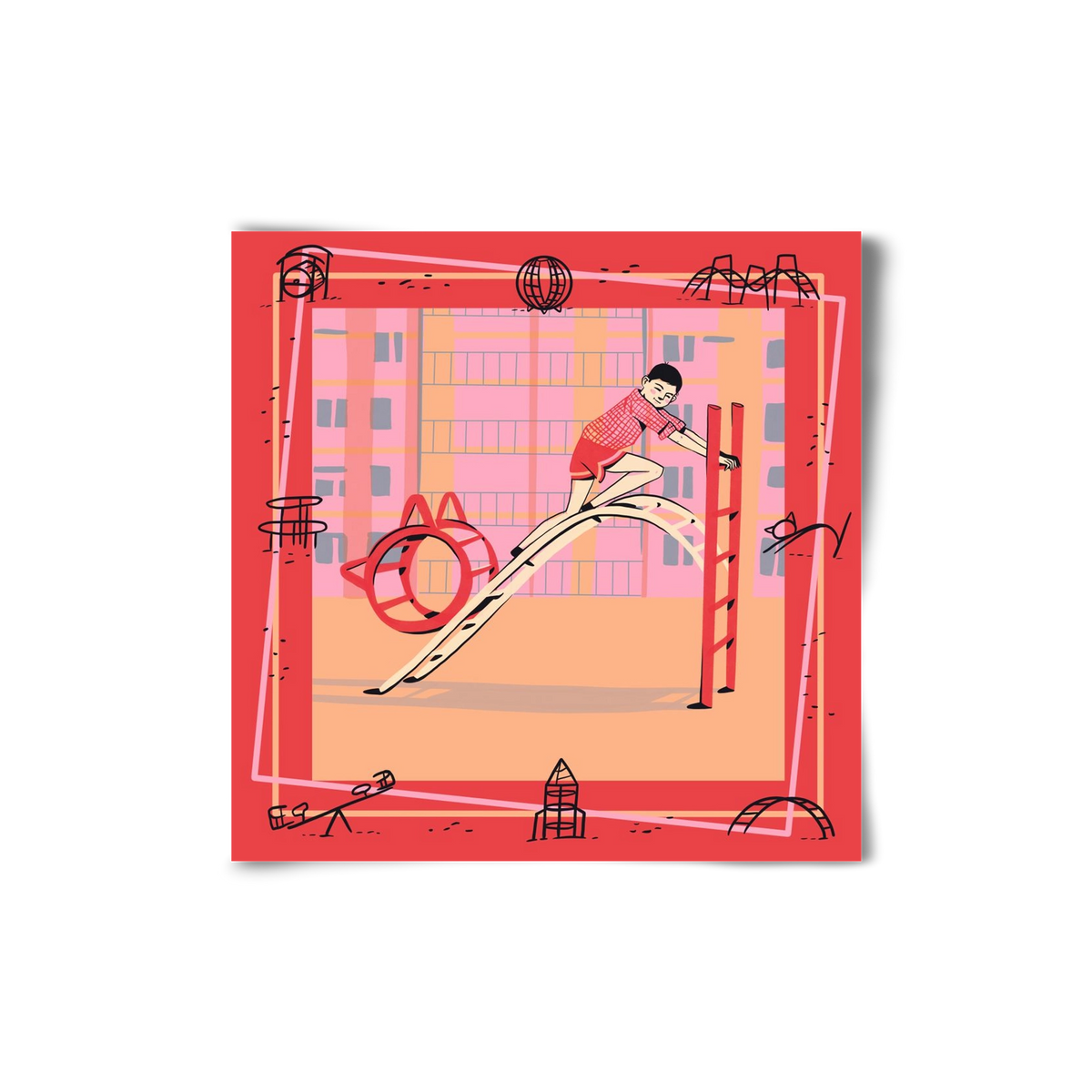 Retro játszótér, 20x20 cm, Keret nélkül